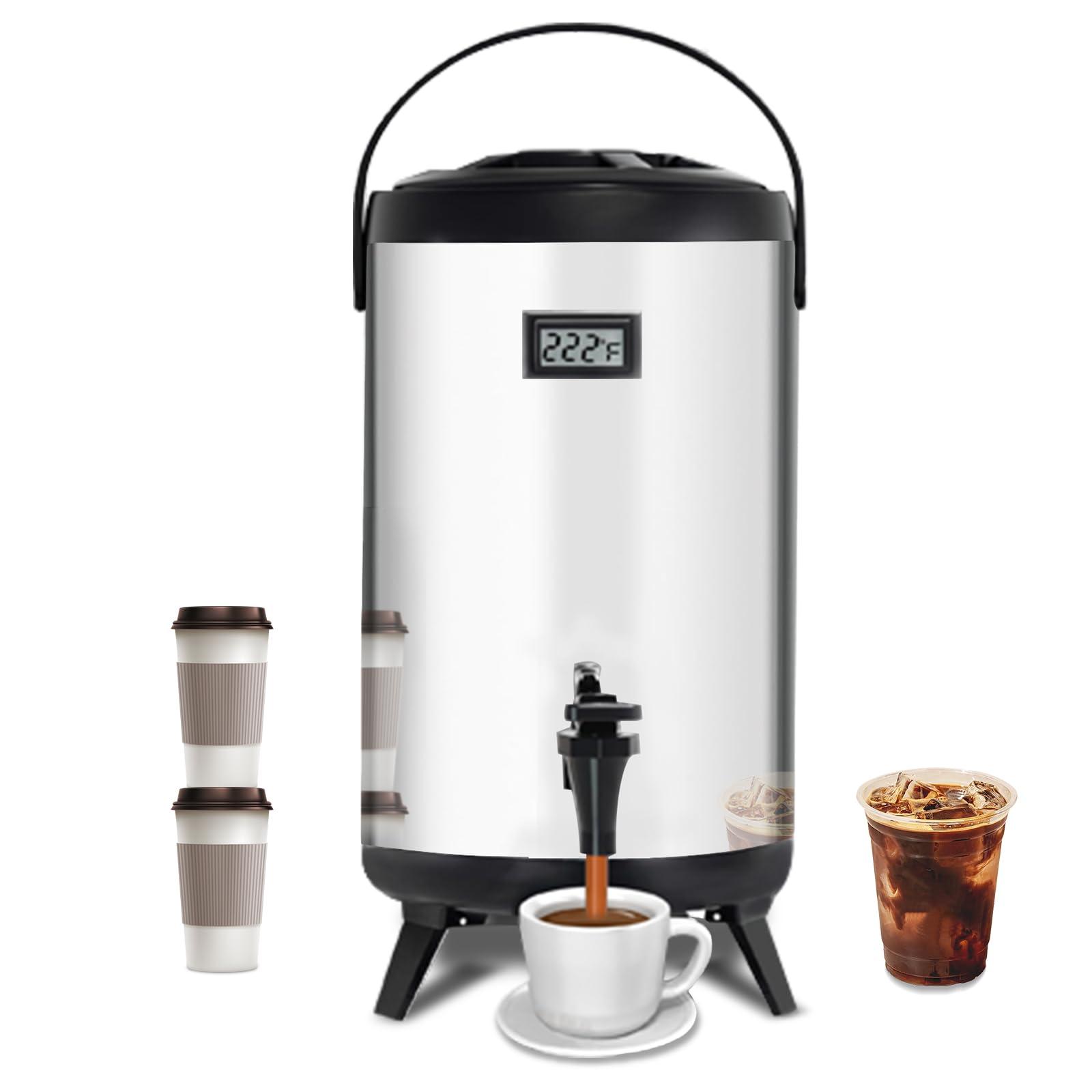 Insulated Beverage Dispenser,12L/3.2Gal Coffee Dispenser,Tea Dispenser,Coffee Carafe,Thermos Urn,Hot and Cold Drink Dispenser Faucet with thermometer For Hot Tea&Coffee,Cold Milk,Water,Juice(silver)