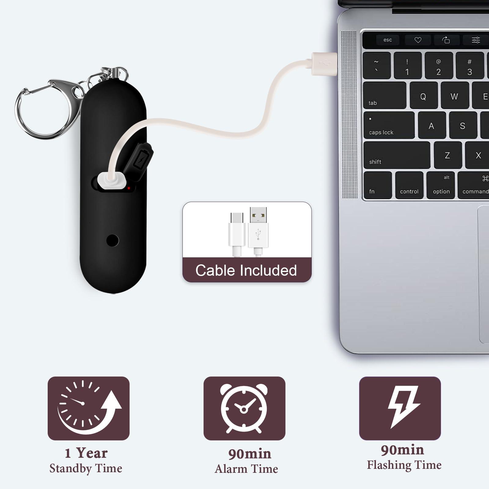Rechargeable Personal Safety Alarm for Women - 140dB Self-Defense Security Alarm Keychain with Strobe Light, Emergency Security Alert Devices for Women Girls Kids Elderly (Black) - Image 5