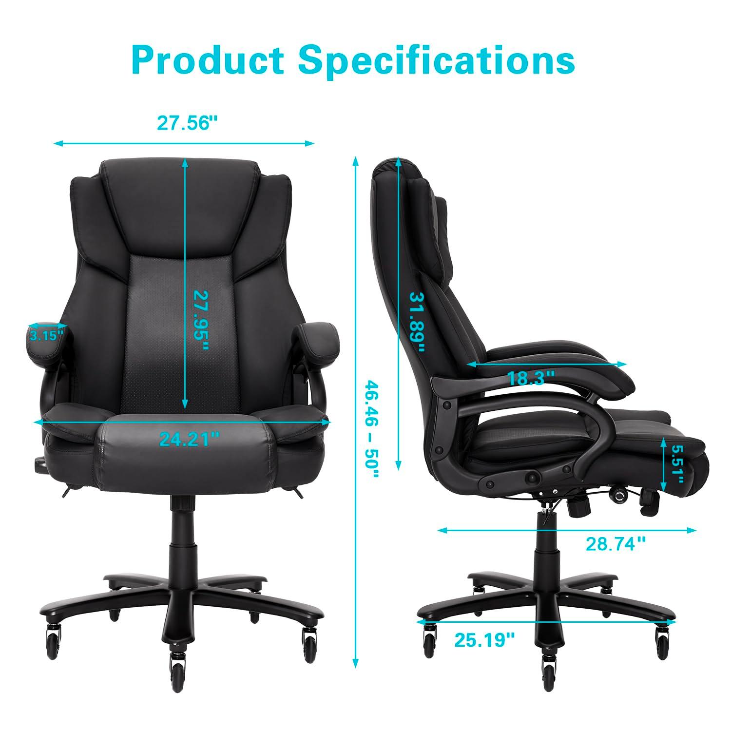 Indulgear 500lbs Big and Tall Office Chair, Heavy Duty Office Chair for Heavy People, High Back Executive Desk Chair with Adjustable Lumbar Support, Quiet Rubber Wheel - Image 3