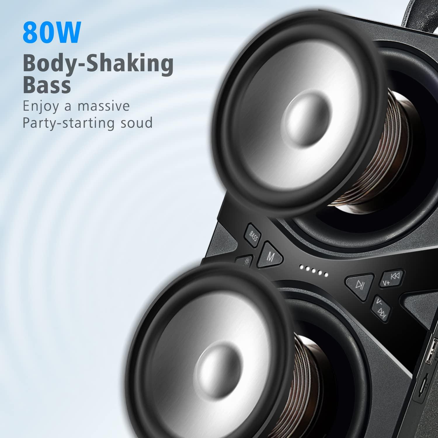 YIER Bluetooth Speakers, Wireless TWS Portable Speaker with Lights,100dB Loud Subwoofer 80w(Peak) Stereo Sound, Bassup Technology, Long Playtime for Outdoor Party - Image 2