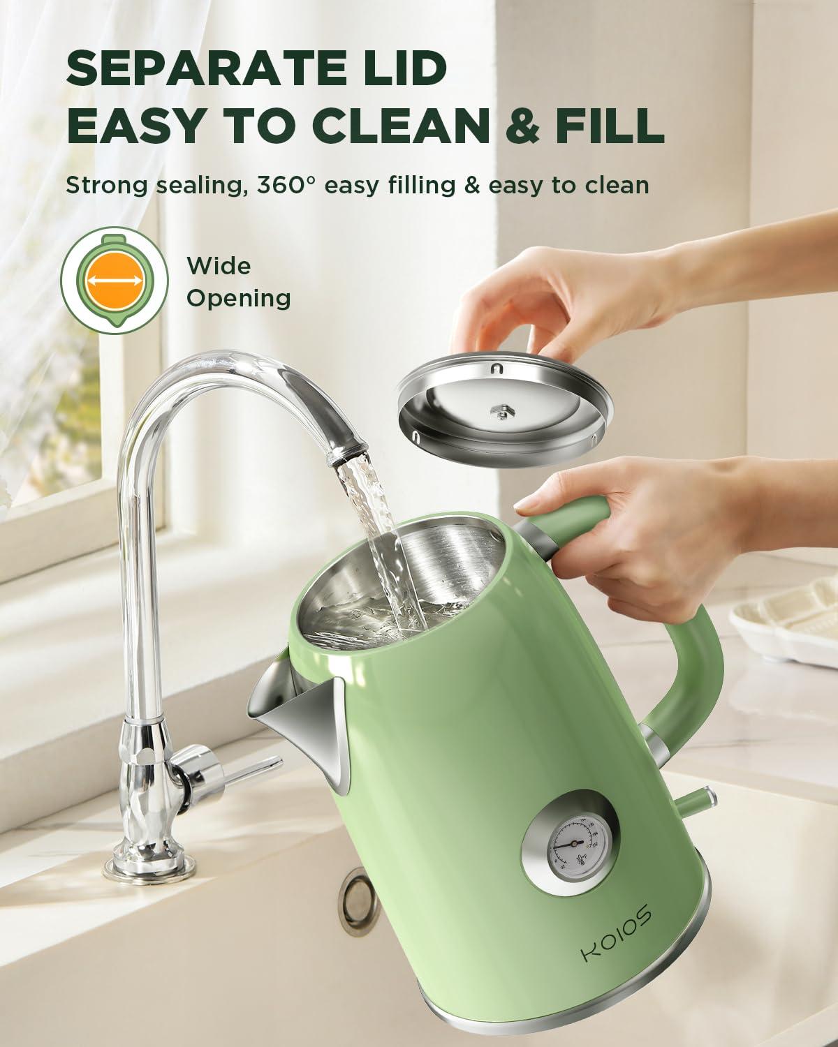 Electric Kettle 1.8L with Temperature Gauge, 1500W Fast Boiling Electric Tea Kettle, 100% Stainless Steel Retro-Style Hot Water Kettle Electric - Glowing LED Light, Auto Shut-Off & Boil-Dry Protection - Image 7