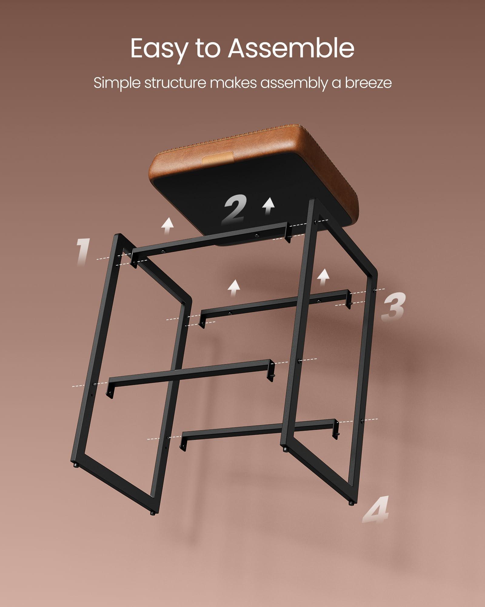 VASAGLE EKHO Collection - Bar Stools Set of 4, Counter Height Bar Stools, Synthetic Leather with Stitching, Mid-Century Modern Counter Stools, 26-Inch Tall, Kichen Home Bar Dining Room, Caramel Brown - Image 9