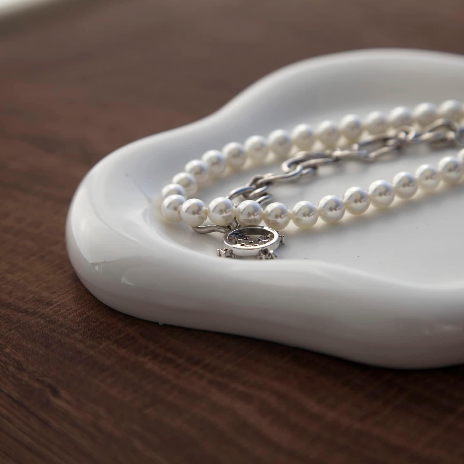 MDFAYE Jewelry Dish Trinket Tray for Women, Ring Dish Holder, Unique Cloud Shape Ceramic Plate Cute Things Vanity Aesthetic Room Decor Mother's Day Birthday (White) - Image 8