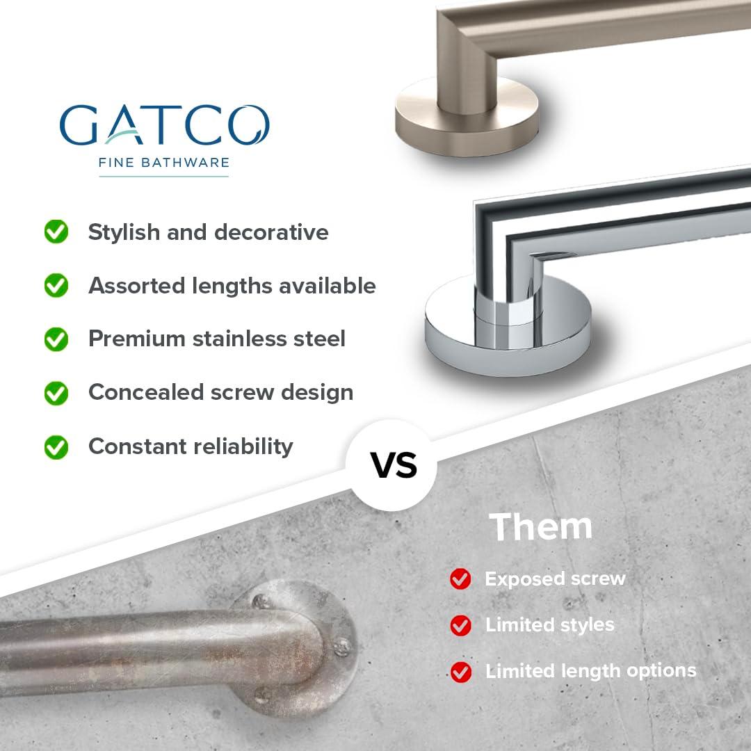 Gatco 970 Glam 12" Grab Bar, Satin Nickel/ADA Compliant Safety Stainless Steel Grab Bar for Bathroom - Image 6