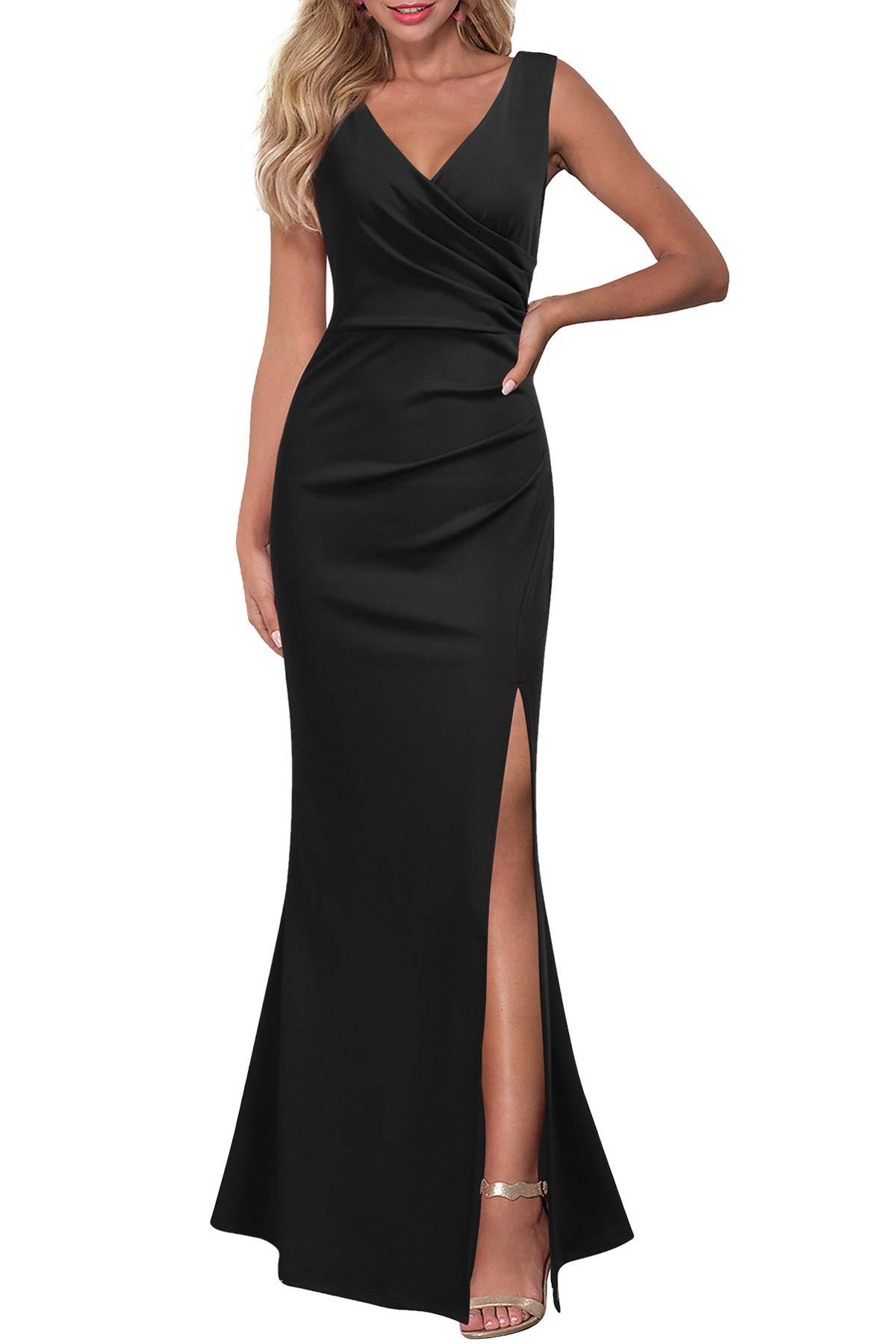 WOOSEA Women Sleeveless V Neck Split Evening Cocktail Long Dress