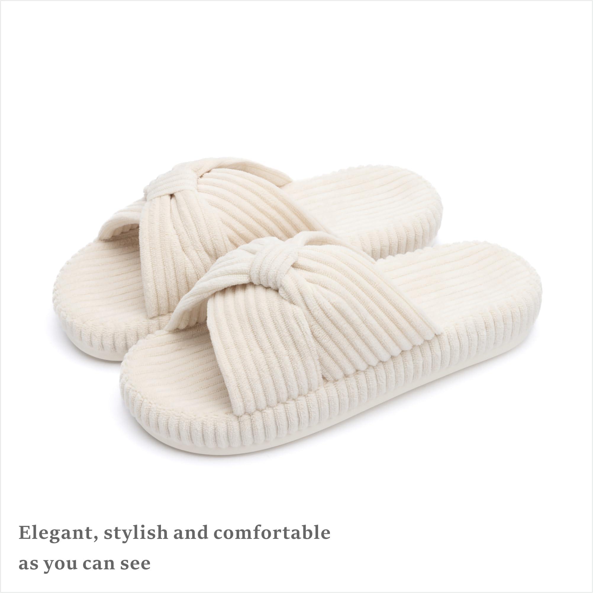 Chantomoo Slippers for Women Memory Foam House Bedroom Corduroy Bow Crossbands Slide Slipper Shoes Comfy Trendy Gift Slippers - Image 5
