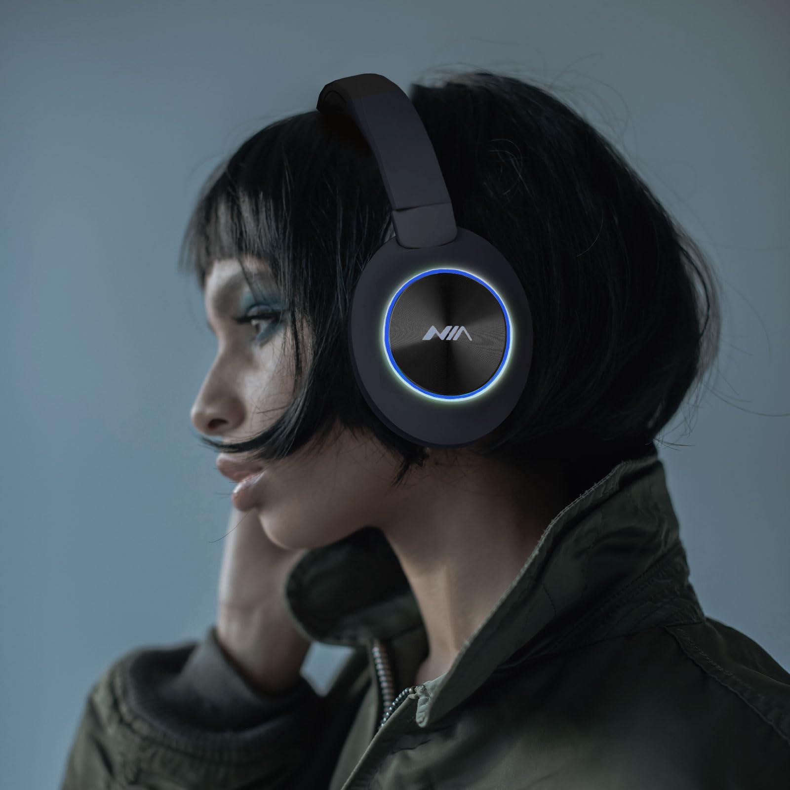 XuanGui Over Ear Wireless Bluetooth Headphones, Foldable HiFi Stereo Headphones with 20H Playtime, Bluetooth 5.3, FM/TF, LED Lights for Cellphone Home NX400, Black - Image 2