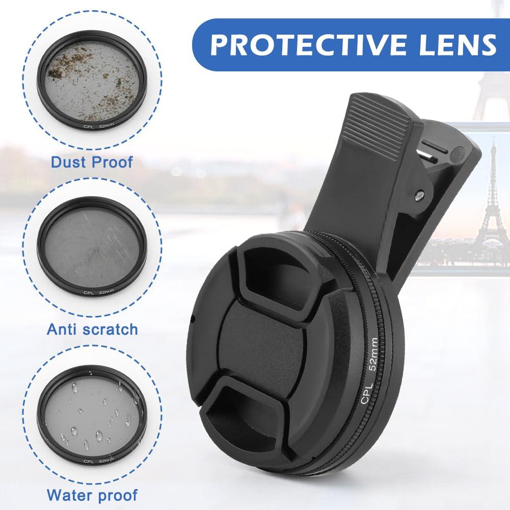 52MM Clip-on CPL Phone Camera Lens Filter Kit, Clip On Polarizer Phone Camera Lens Accessories Ultra Slim Phone Camera Lens Filter with Cleaning Cloth Works with Most Smartphones(Black) - Image 4