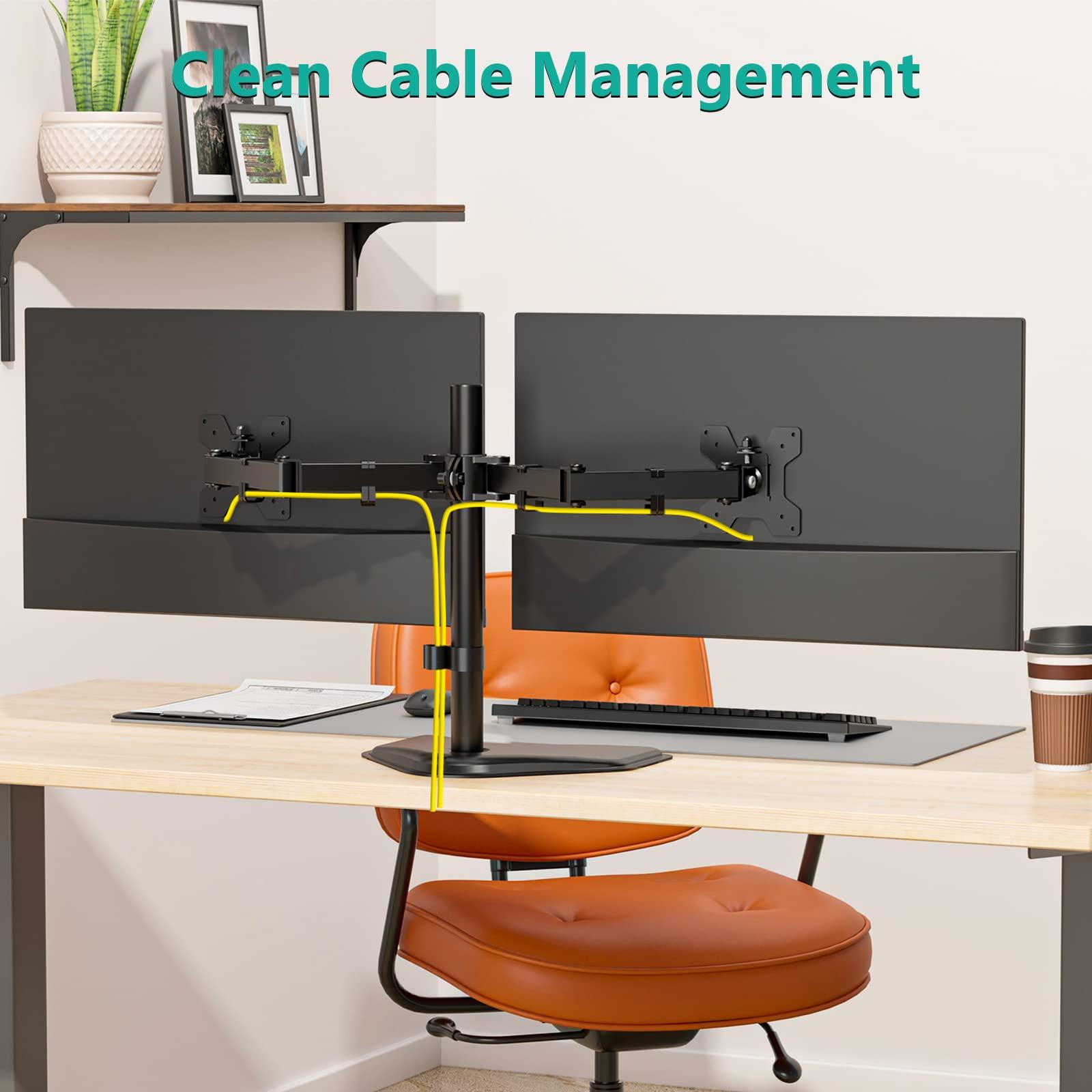 WALI Dual Monitor Stand for Desk, Monitor Stands for 2 Monitors up to 27 inch, Dual Monitors Mount Fits up to 22lbs, Free Standing Full Motion Dual Monitors Arm for Desk (MF002), Black - Image 8