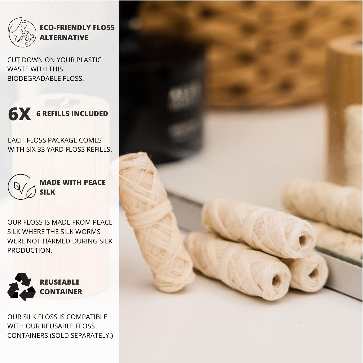 Biodegradable Silk Dental Floss Refill - Six Pack - Organic Natural Dental Floss, Refillable, Compostable Peace Silk Dental Floss Refills - 6 x 33 Yards - Eco-Friendly Mint Candelilla Wax - Image 4