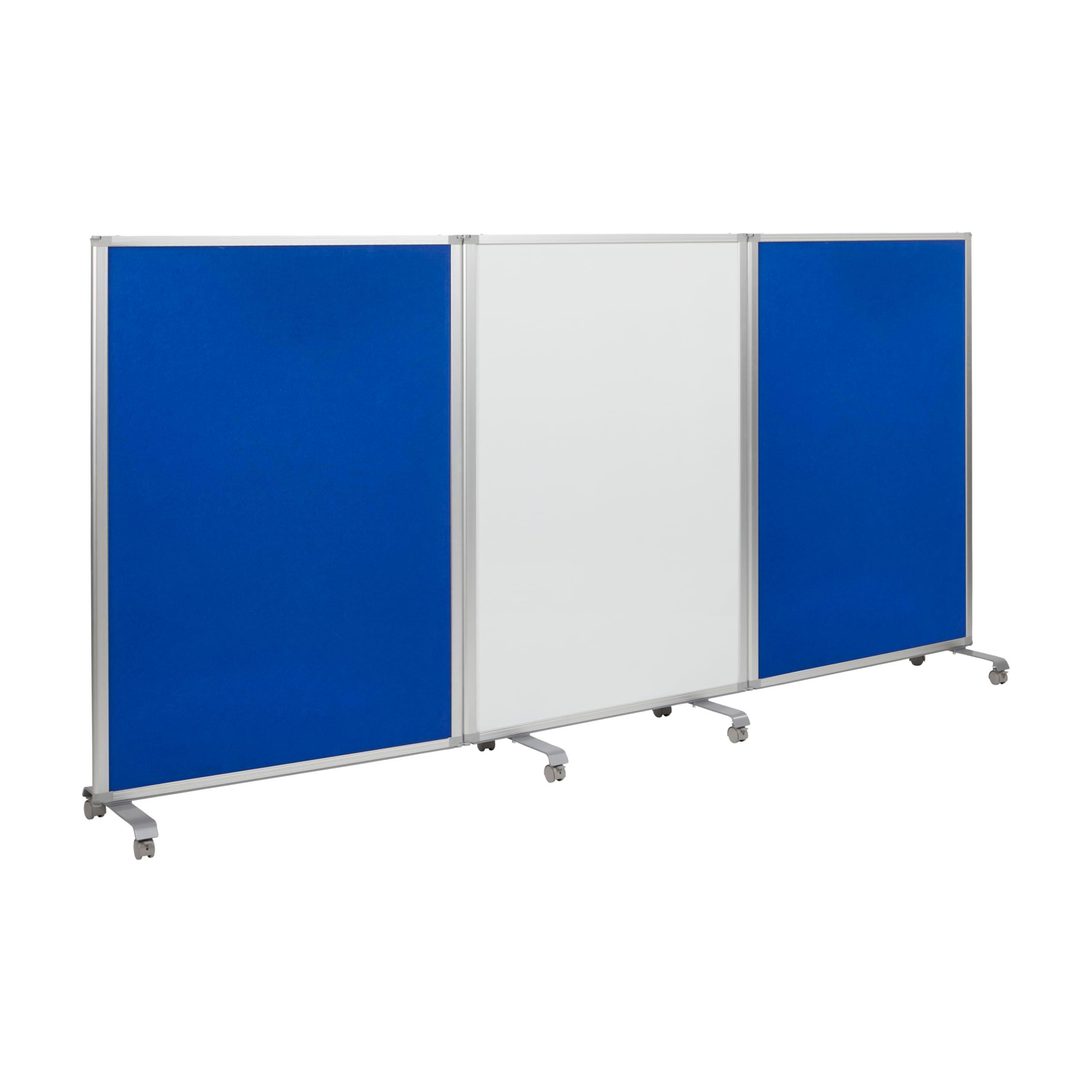 ECR4Kids Mobile Dry-Erase and Flannel Room Divider, 3-Panel, School Supplies, Blue
