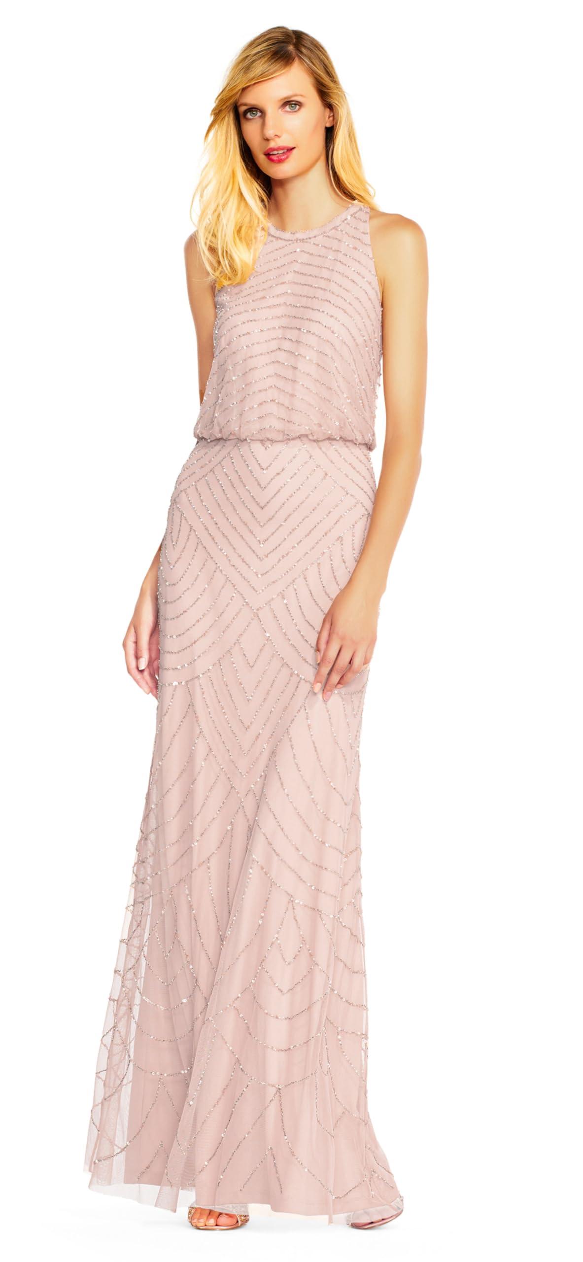 Adrianna Papell Women's Halter Art Deco Beaded Blouson Dress