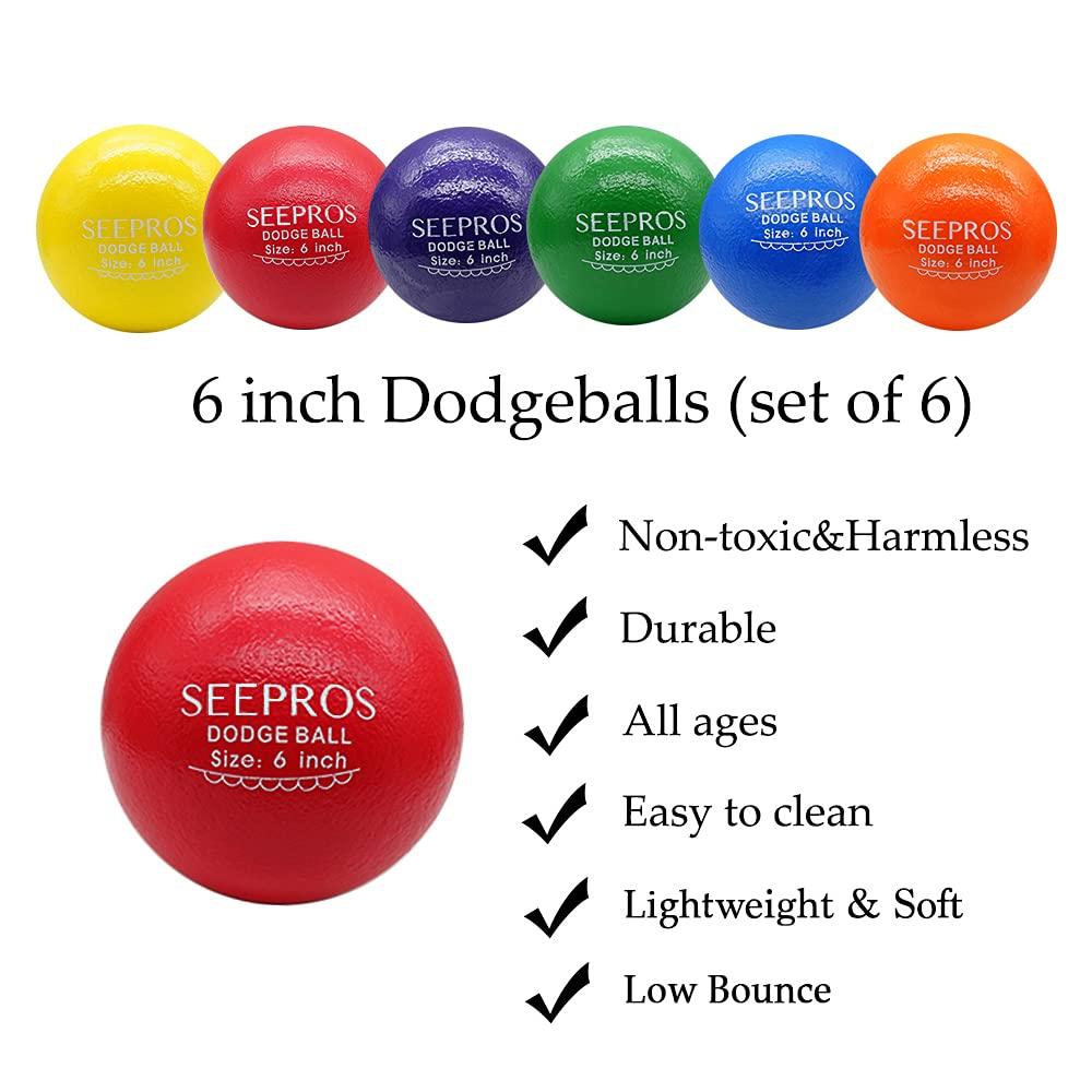 SEEPROS Foam Dodgeball Set - Soft Skin, Low Bounce, Set of 6 with Mesh Storage Bag for Kids and Adults - Image 5