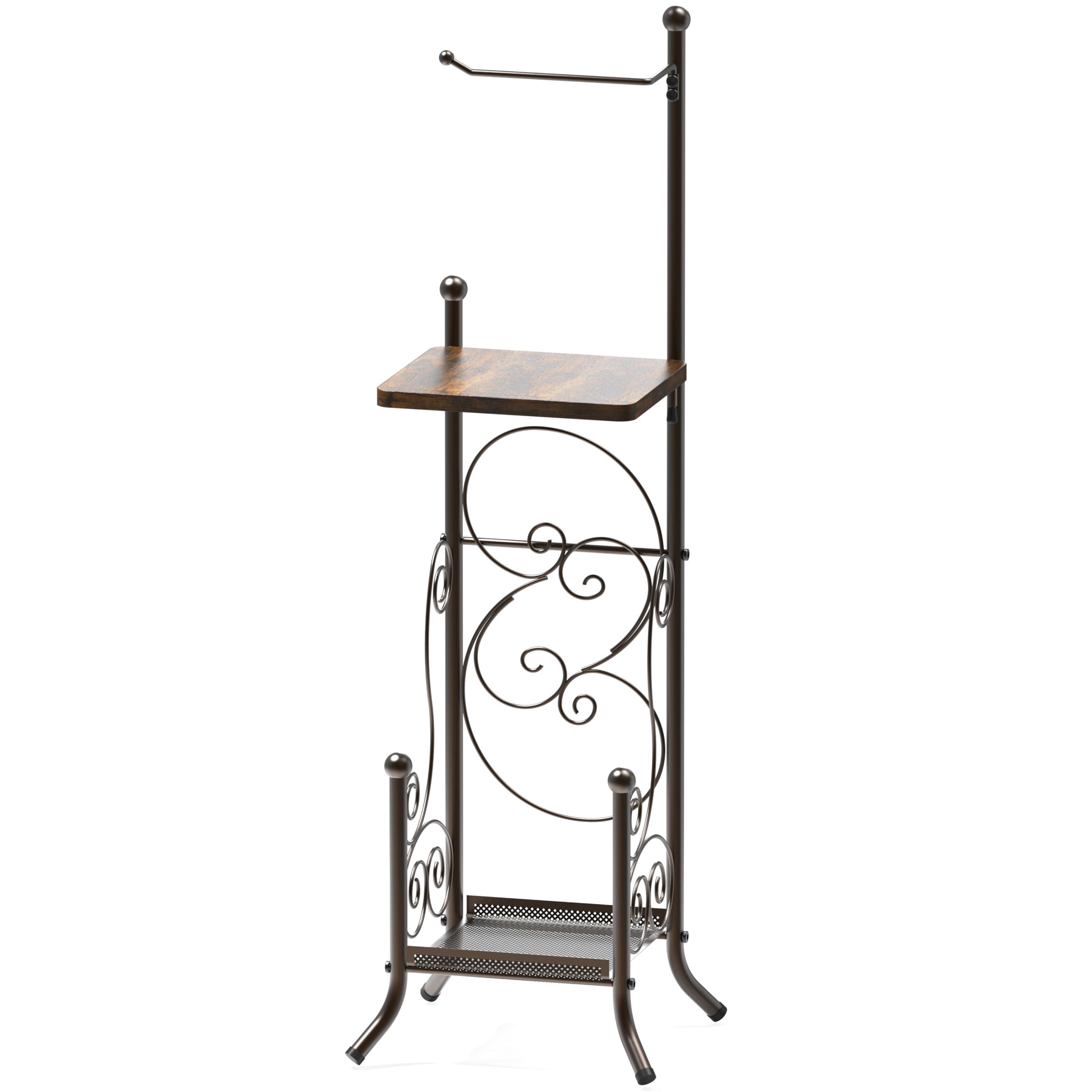 Simple Houseware English Style Bathroom Toilet Tissue Roll Holder Stand with Shelf, Bronze - Image 7