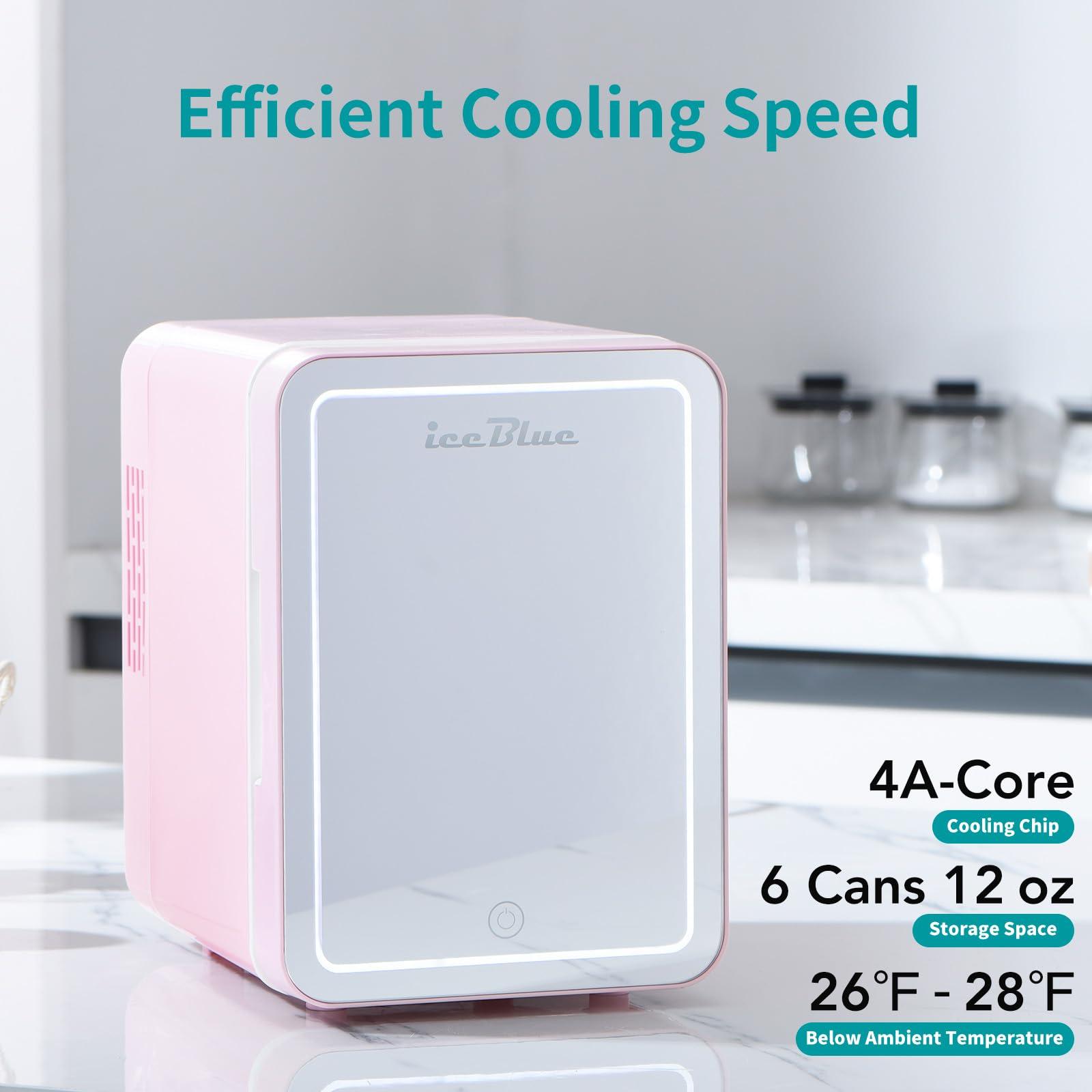 Iceblue Skincare Fridge with Dimmable LED Light Mirror, 4L Compact Makeup Refrigerator for Bedroom, Car, Office & Dorm, Pink Mini Fridge for Beauty Essentials & Beverages(Pink) - Image 5