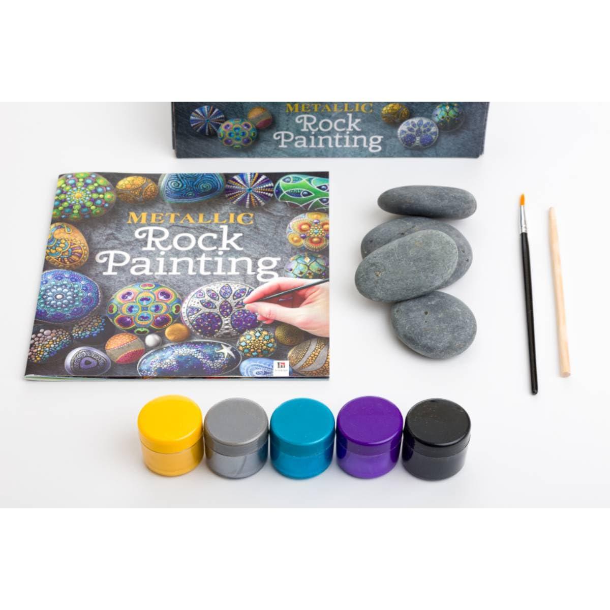 Metallic Rock Painting Box Set - DIY Rock Painting for Adults - Rocks, Brush, Paint Included - Mandala Stone Artist - Create Rock Artwork at Home - Arts and Craft for Adults - Adult Hobbies - Image 2