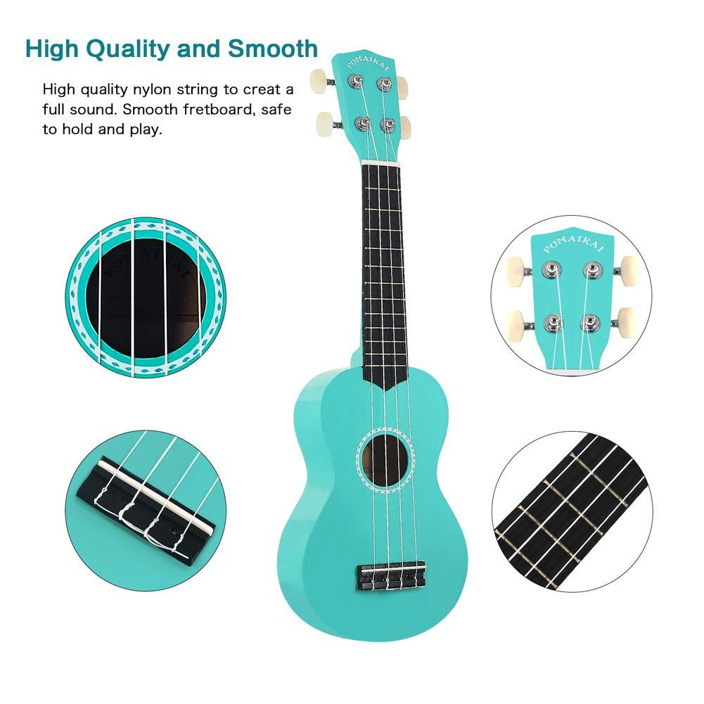 POMAIKAI Soprano Ukulele Starter Wood Ukele Hawaiian Guitar Ukelele 21" Beginner and Students (Blue) - Image 3