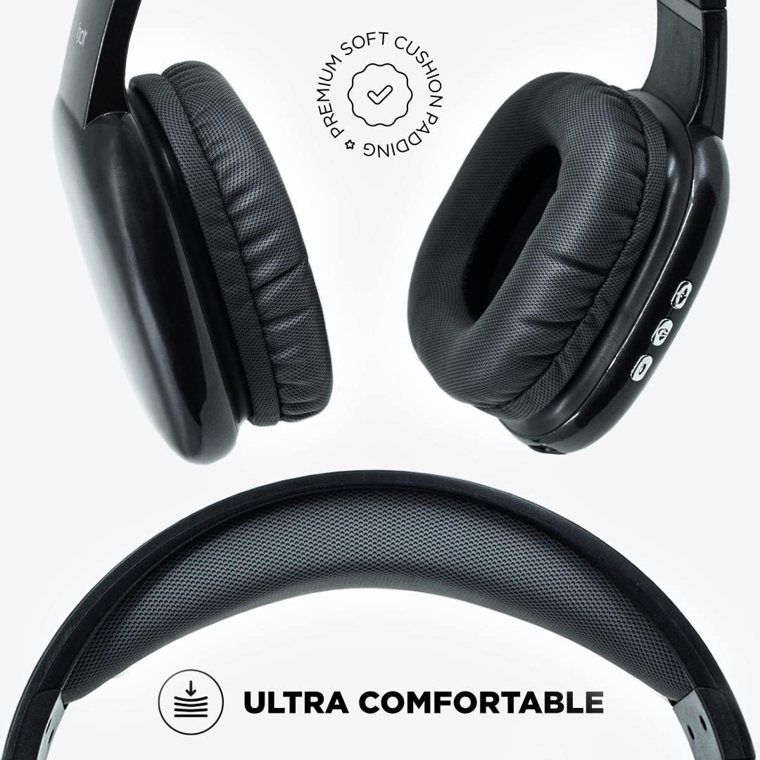 iJoy Ultra Wireless Headphones with Microphone- Rechargeable Over Ear Wireless Bluetooth Headphones with 10Hr Playtime, SD Slot, Backup Wire- Soft Cushion Wireless Headset with Mic (Black) - Image 2