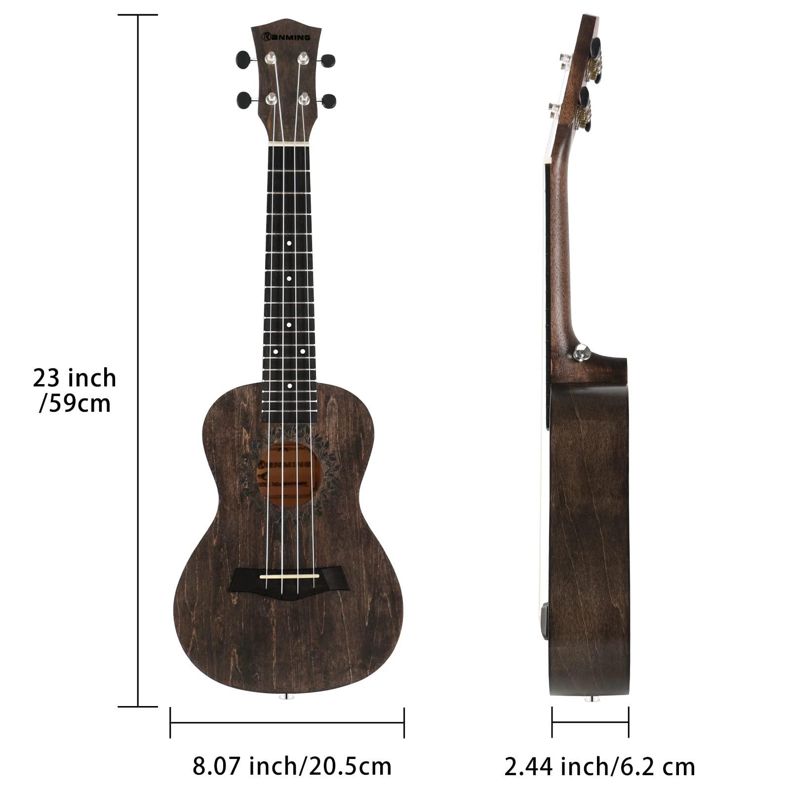 RANMING Ukulele Wood Concert Ukelele for Adults Beginners 23 Inch Ukuleles Starter Bundle Kit with Gig Bag Strap Nylon String Premium Basswood Brown Ukalalee for Adult - Image 7