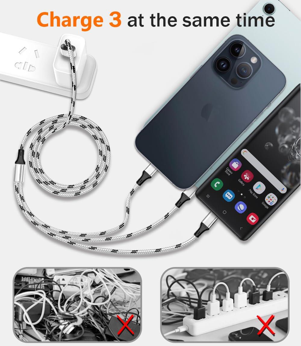 Multi Charging Cable, 5ft 3Pack Multi Charger Cable Nylon Braided Multiple USB Universal 3 in 1 Charging Cord Adapter with Type-C, Micro USB Port Connectors for Cell Phones and More - Image 2