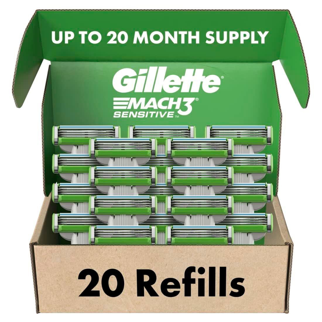 Gillette Mach3 Sensitive Mens Razor Blade Refills, 20 Count, Designed for Sensitive Skin