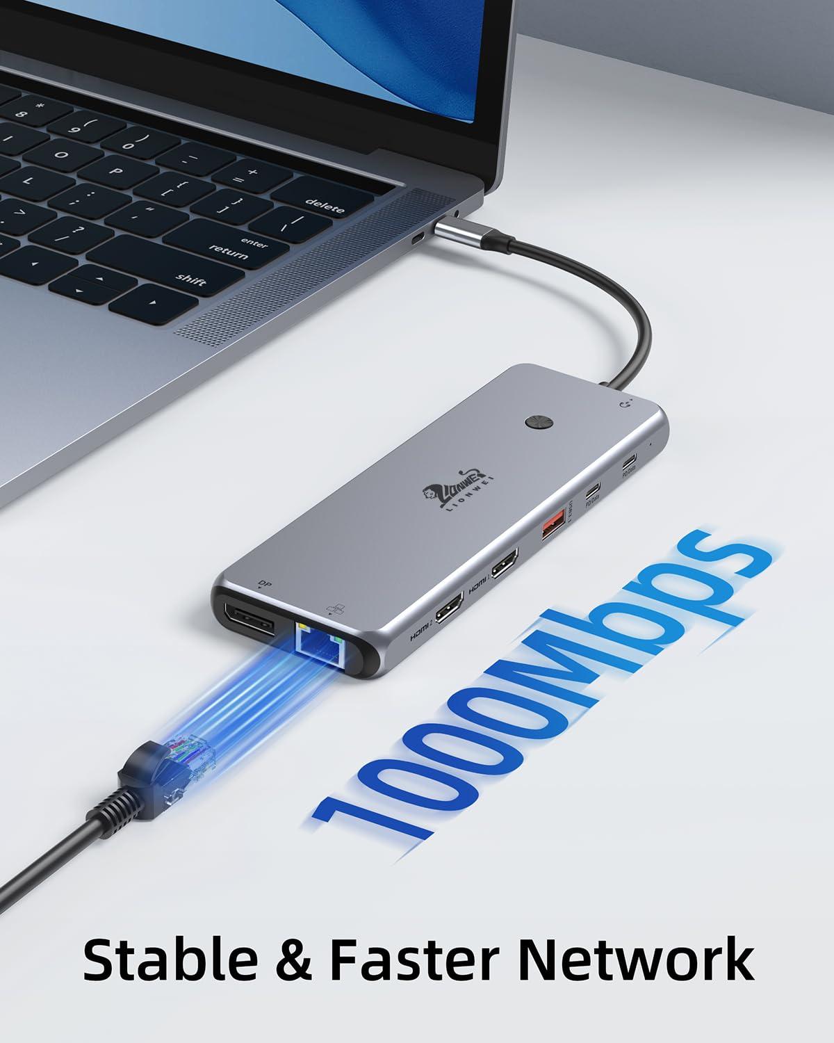 USB C Hub USB C Docking Station Dual Monitor 13 in 1 Triple Display Multiport Adapter with 2 HDMI+DP+8 USB C/A Ports+Ethernet+Audio, USB C Dongle for MacBook/Dell/HP/Lenovo ThinkPad/Surface - Image 7