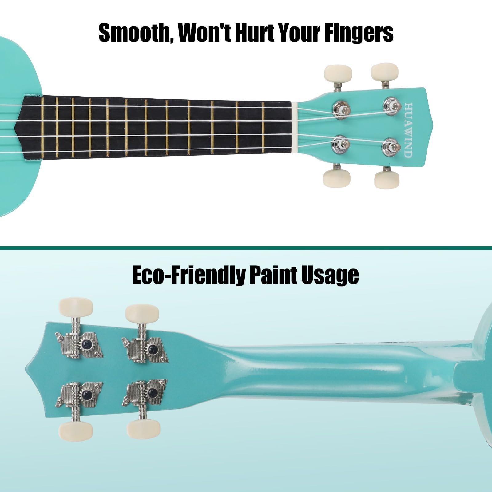 HUAWIND Soprano Ukulele For Beginners Four String Hawaiian Ukelele Start Pack Light Blue Ukelele - Image 7