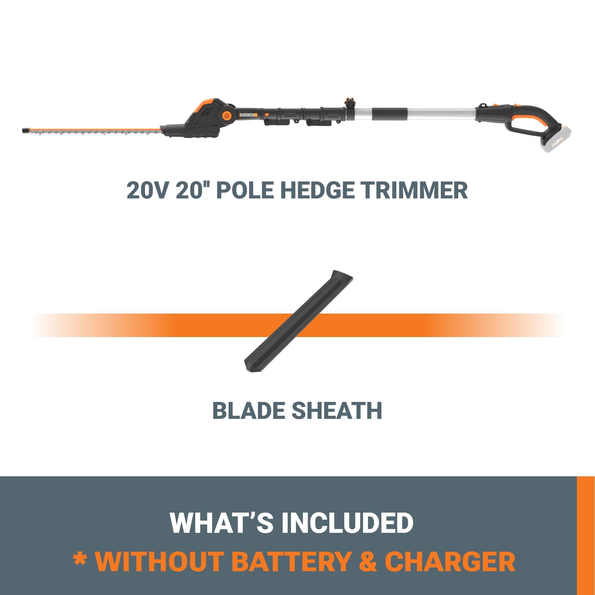 WORX WG252.9 20V 20" Cordless Hedge Trimmer, Reach Up to 12 Inch, Extended Pole, 180° Rotation Head, Battery & Chargers Not Included - Image 8