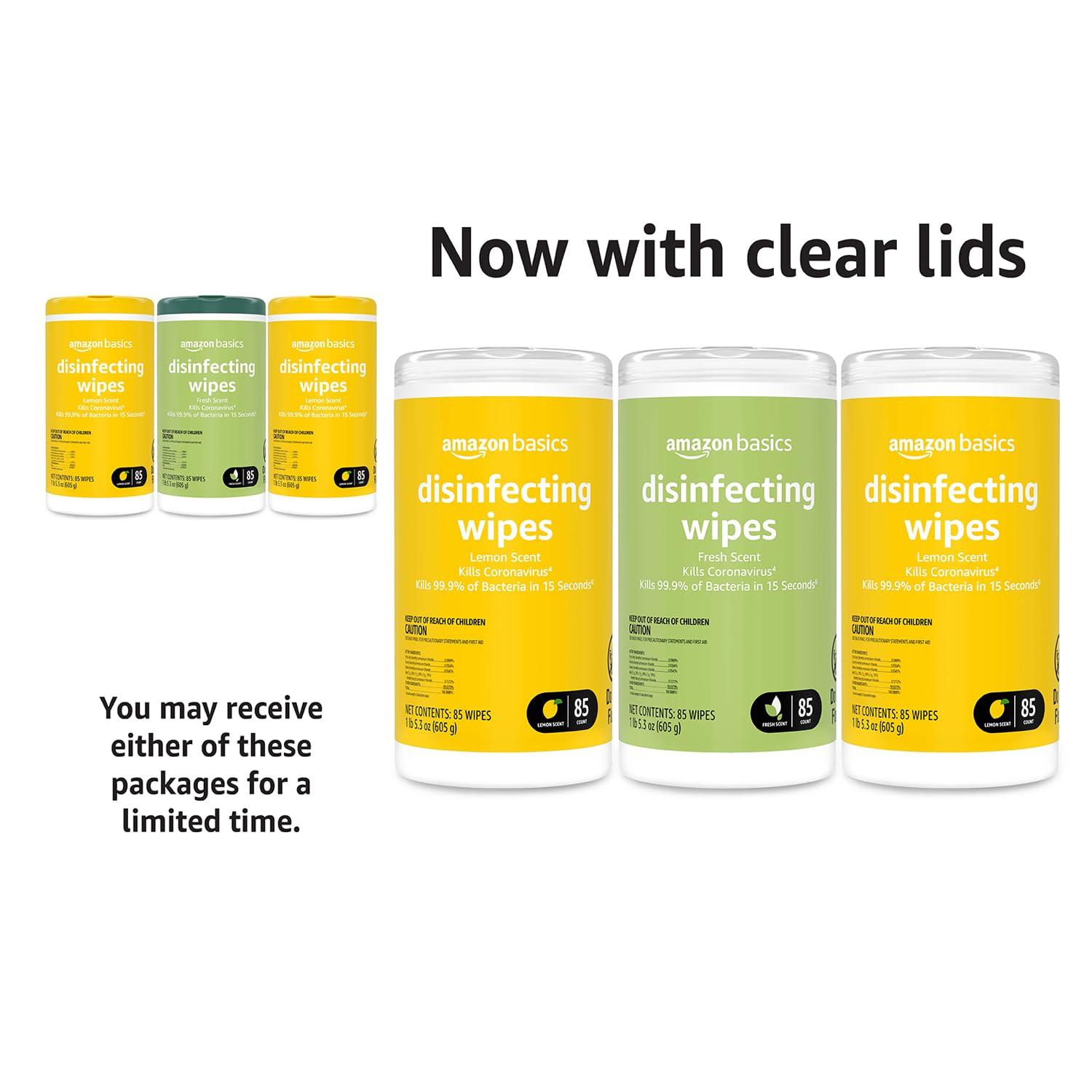Amazon Basics Wipes, Lemon & Fresh Scent, Sanitizes, Cleans & Deodorizes, 255 Count (3 Packs of 85) - Image 7