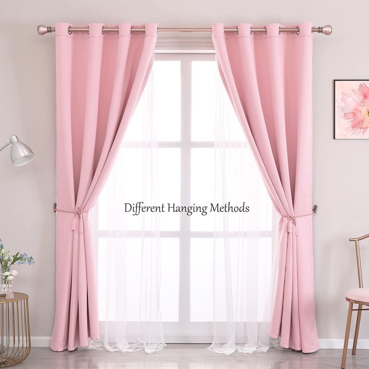 SOFJAGETQ Double Layered Blackout Pink Curtains 2 Panels - Princess Draperies for Girl's Bedroom Living Room Nursery Pink Lace Hem Room Darkening Curtains, 52x84 inches - Image 3