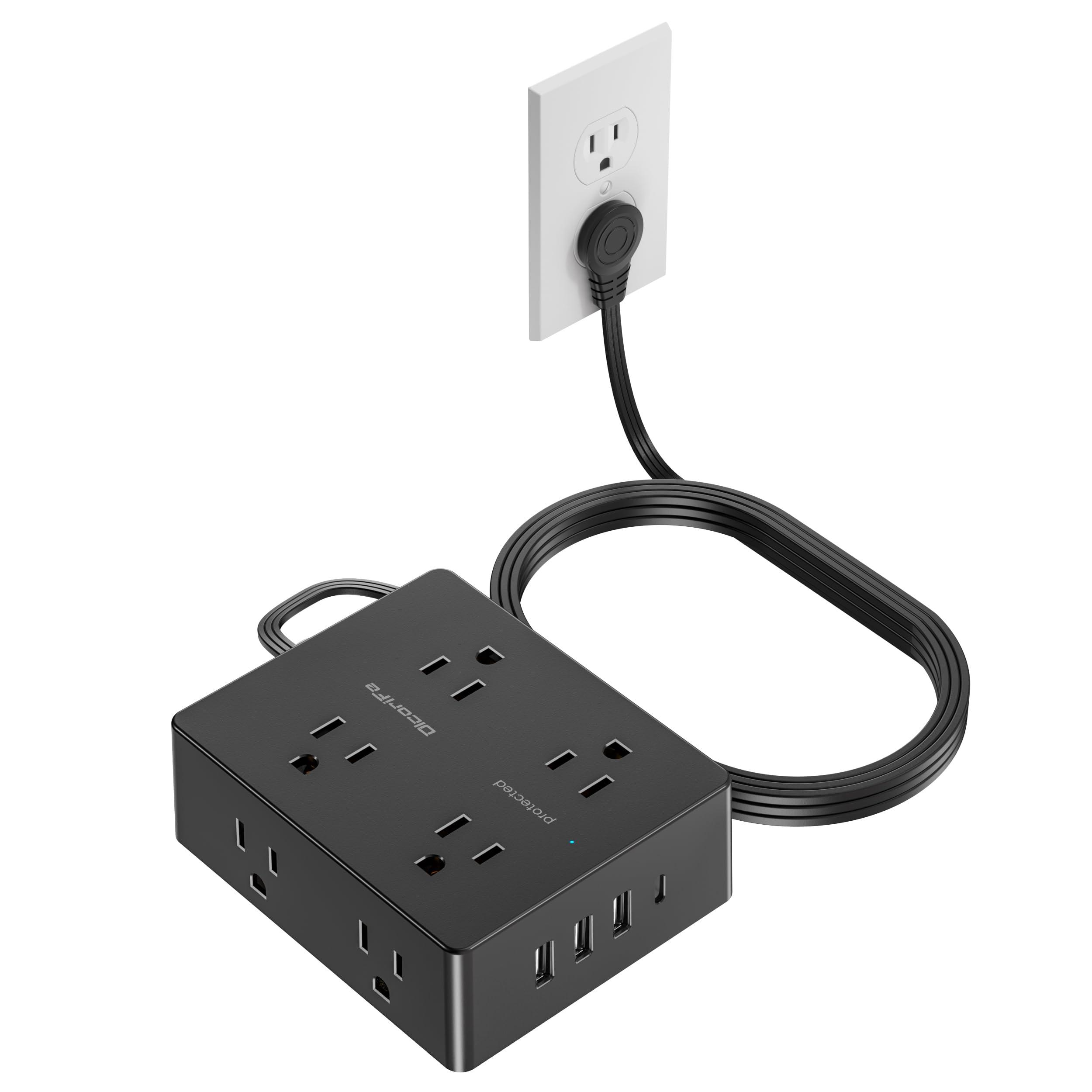 Surge Protector Power Strip, Olcorife 15ft Long Extension Cord with 8 Outlets 4 USB Ports(1 USB C), Flat Wall Plug Outlet Extender, College Dorm Room Essentials, Black