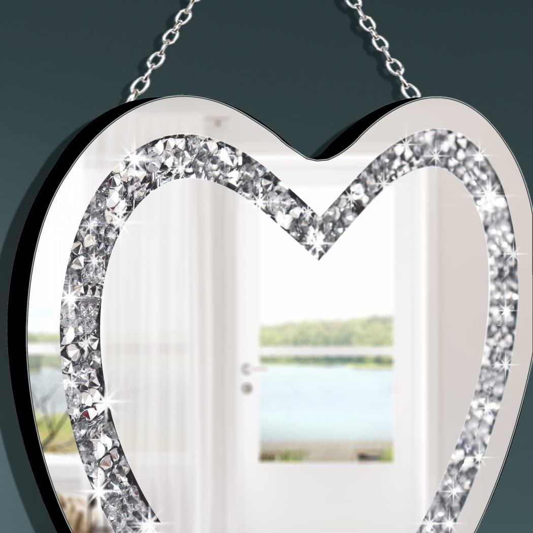 DMDFIRST Crystal Crush Diamond Heart Shaped Silver Mirror with Silver Stainless Steel Chain for Wall Decoration 12x12x0.5 inch Frameless Glam Mirror - Image 5