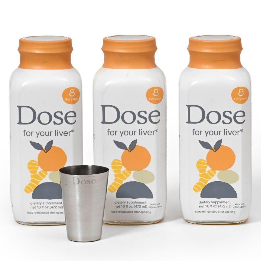 DOSE for Your Liver Cleanse Detox & Repair, Organic Milk Thistle Supplement with Turmeric, Dandelion, Ginger, and Orange, Promotes Optimal Liver Function,16oz Bottle, 3 Pack (3 Weeks Supply)