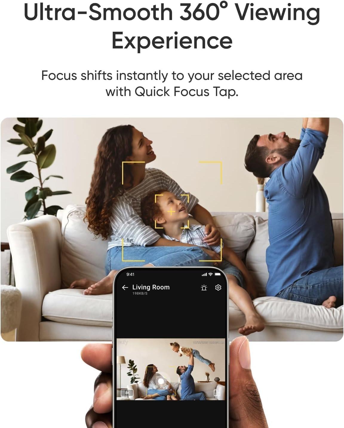 eufy Indoor Cam E30, Latest Generation, 4K UHD Security Camera, Pet/Dog/Baby Camera with Phone app, Color Night Vision, Human/Pet Auto Tracking, 360 Pan-Tilt, Works with Homekit - Image 3