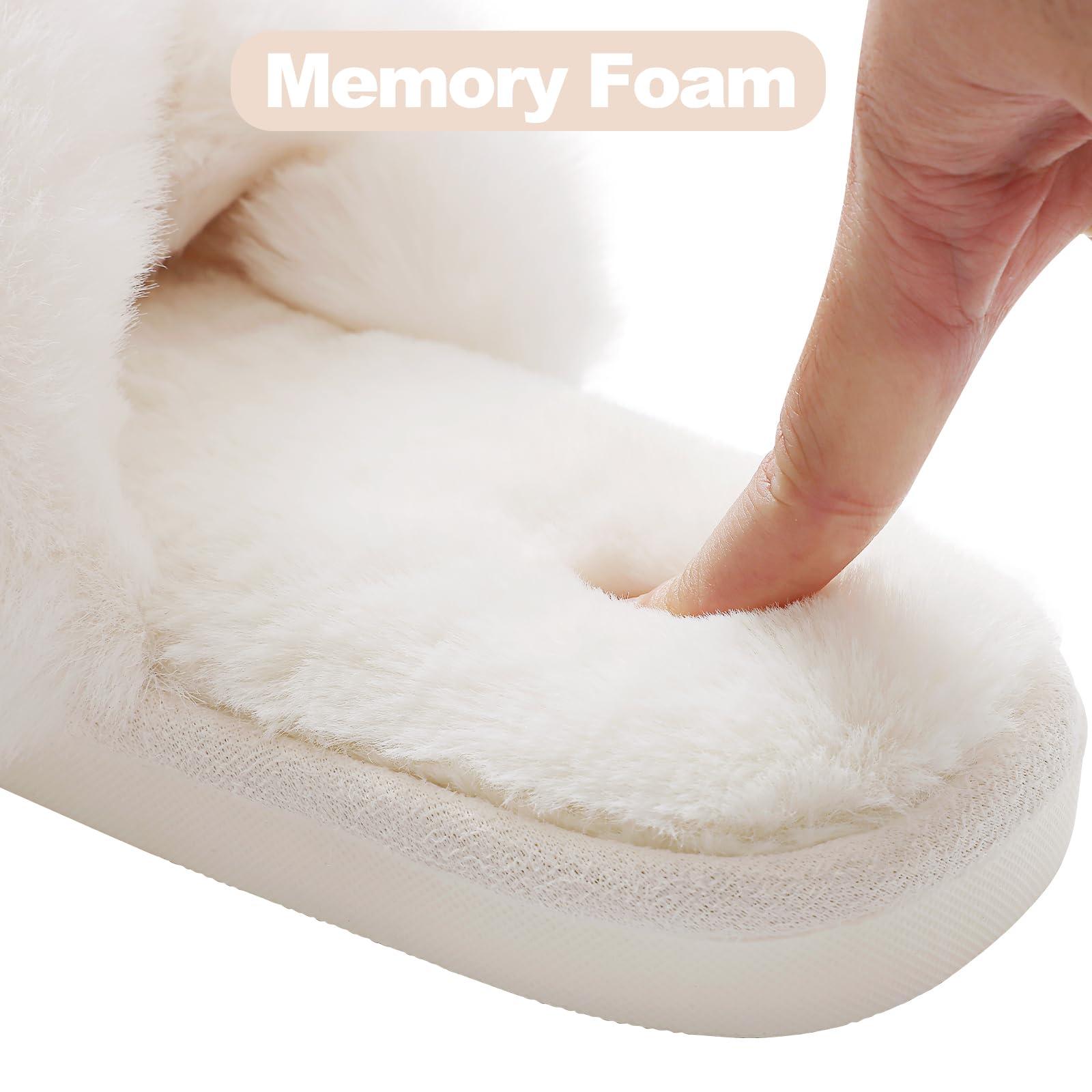 Evshine Women's Fuzzy Slippers Cross Band Memory Foam House Slippers Open Toe - Image 5