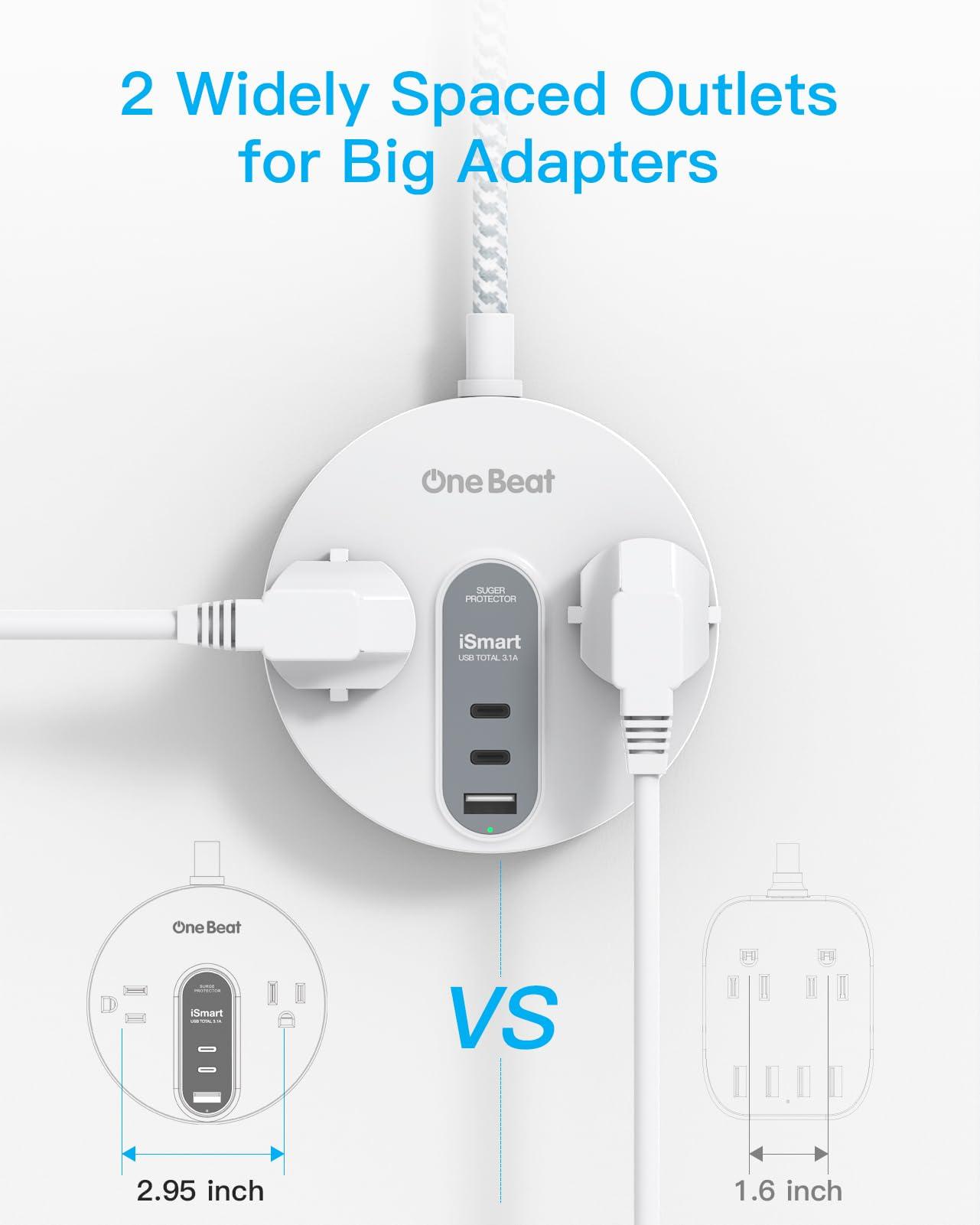 Power Strip Surge Protector with 2 USB C - Ultra Flat Plug Extension Cord with 2 Widely AC Outlets and 3 USB, Small Desktop Charging Station with 5 ft Power Cord, Compact for Travel Home Office Dorm - Image 5