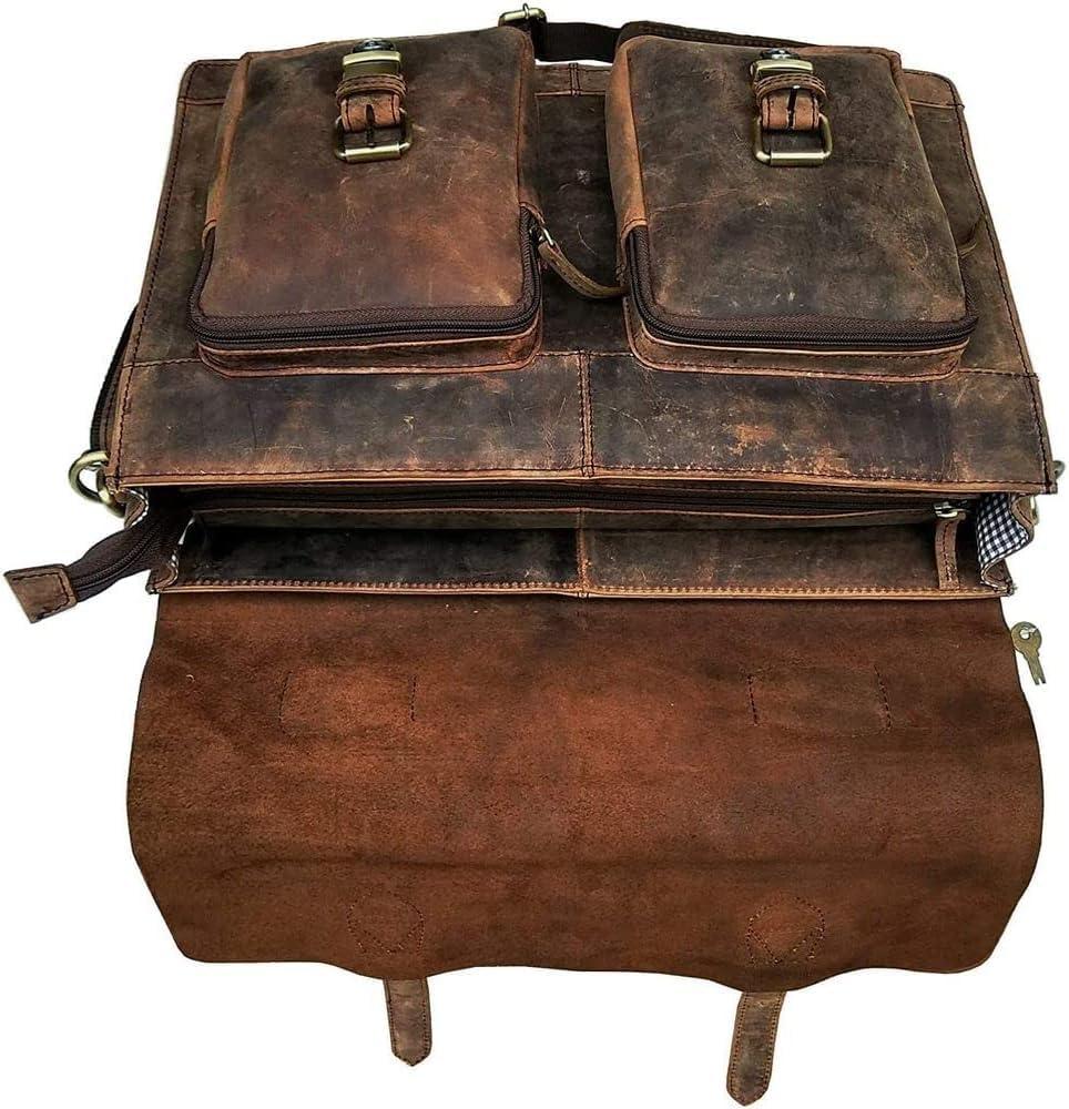 cuero Retro Brown Laptop Messenger Bag Office Briefcase Crossbody Travel Bag For Men And Women Bag Office Laptop Bag - Image 7
