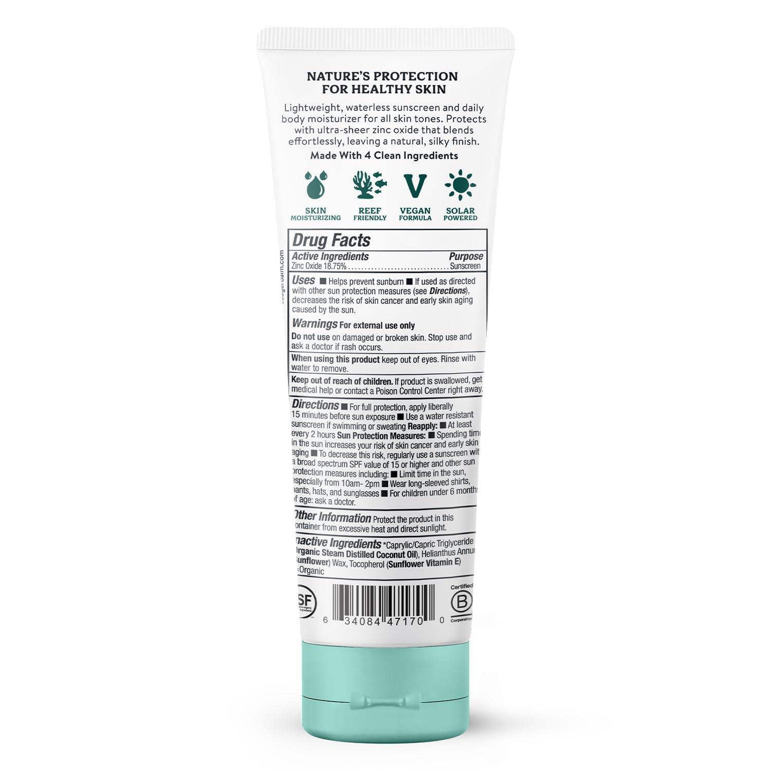 Badger Mineral Daily Sunscreen with Zinc Oxide, SPF 30, Larger Tube, Lightweight & Easy to Apply w/No White Cast, Certified Organi, Reef Safe, Vegan, Unscented, 4 fl oz - Image 2