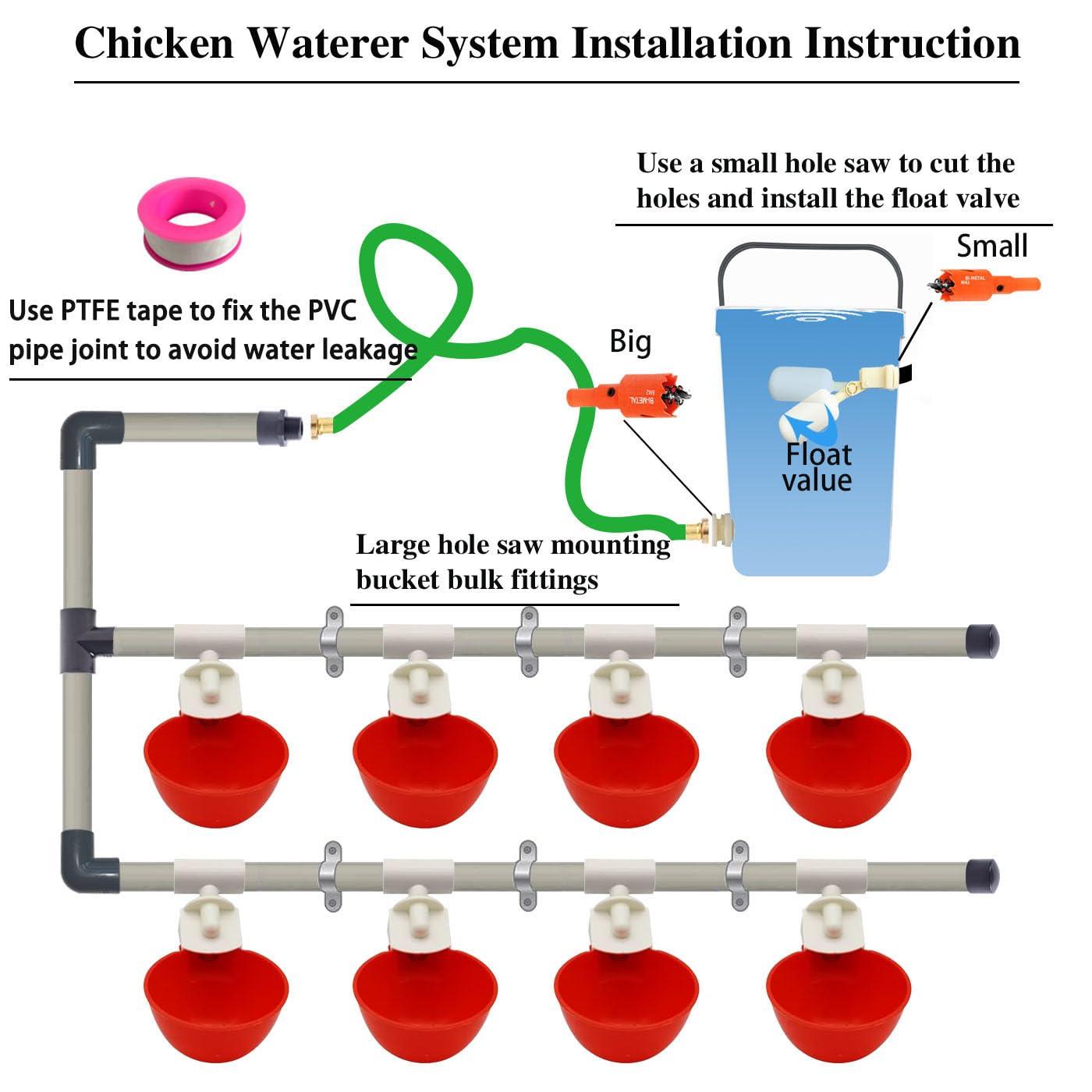 Complete Set Pipeline Automatic Chicken Watering System, 1/2" PVC Tee Fittings & PVC Pipe & Garden Hose, Chicken Water Cups, Poultry Waterer, Automatic Chicken Waterer, Chicken Nipple Waterer - Image 2