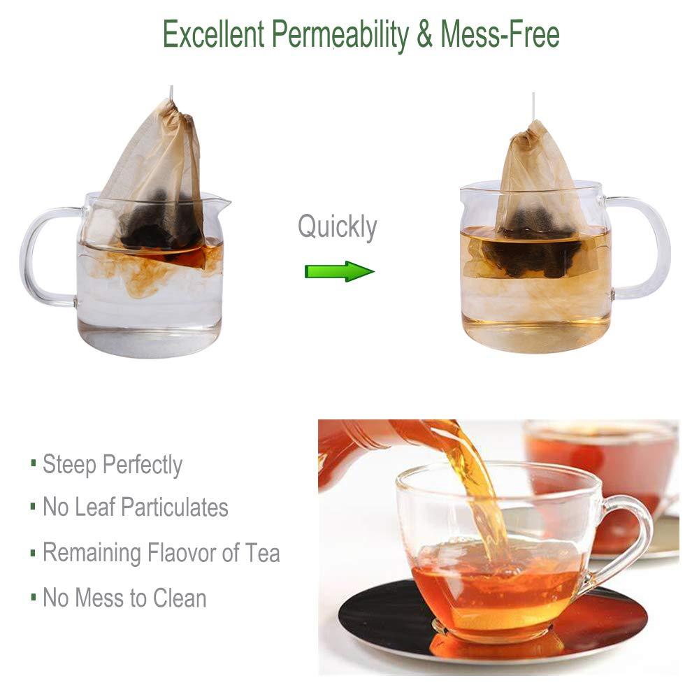 Aksuaple Eco-Fil Disposable Tea Filter Bags for Loose Tea, Wood Pulp Material, Biodegradable and Compostable, Unbleached Empty Tea Infuser Sachets with Drawstring, 100 Pack (3.2inch x 4.0inch) - Image 5