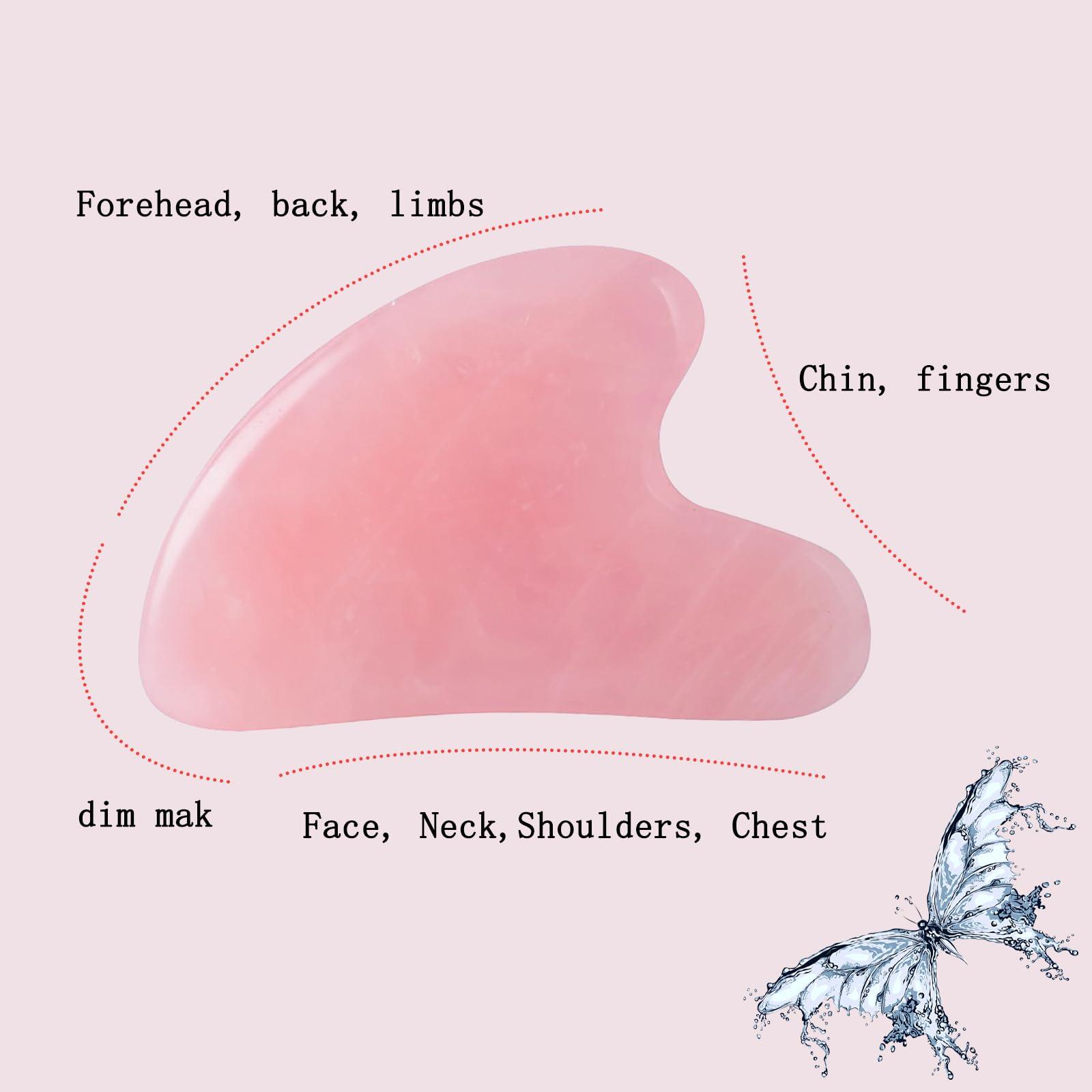 YAMHOHO Gua Sha Jade Stone Gua Sha Massage Tool, Guasha Tool for Face and Body Skin Massage. Tools for SPA Acupuncture, Pink Stone for Body Face Neck and Eye, Skin Care Gift for Woman (Pink) - Image 4