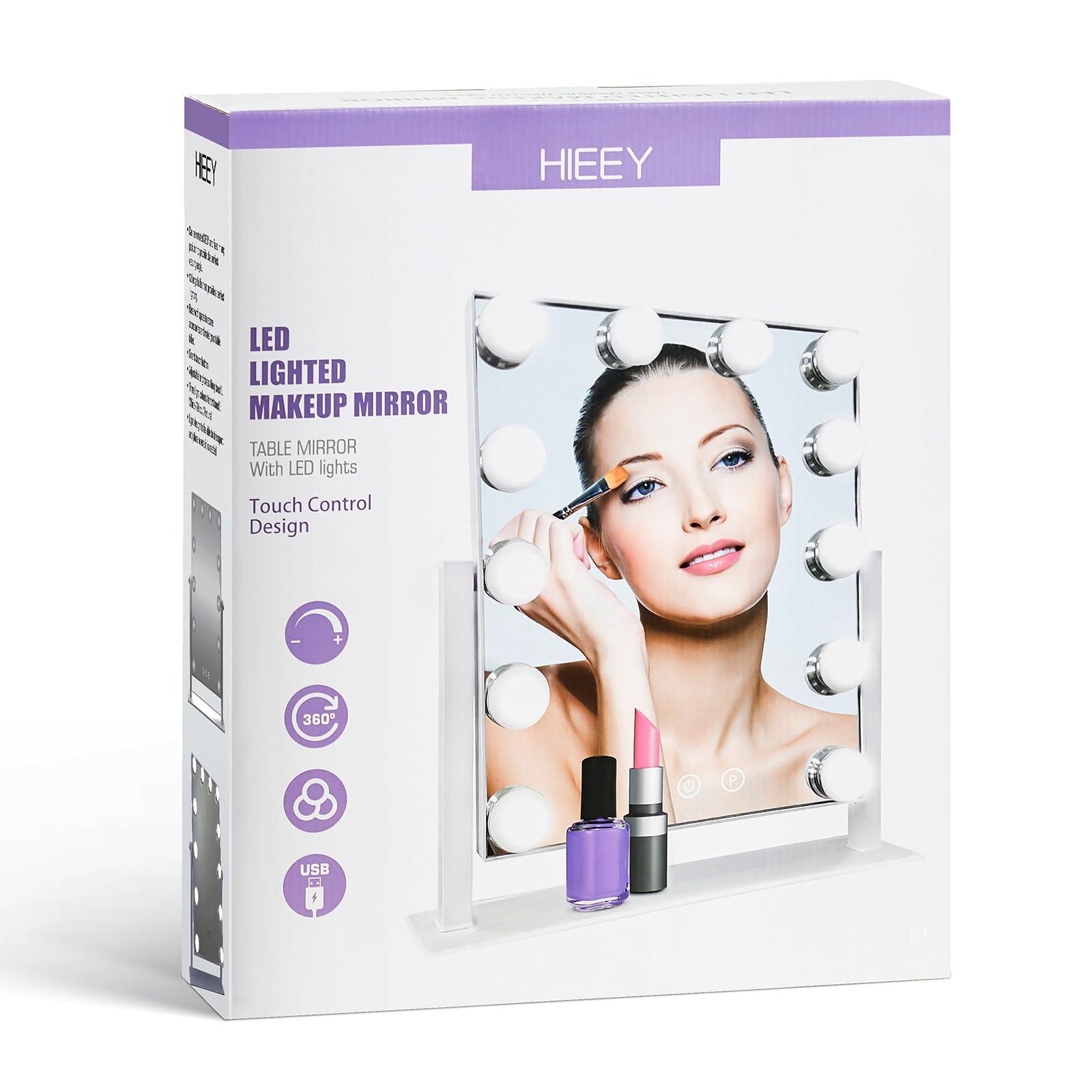 HIEEY Hollywood Vanity Mirror with 12 Dimmable Bulbs Lights, Three Color Lighting Modes, and 5X Magnification, Smart Touch Control, 360°Rotation (White,Gift Box) - Image 6