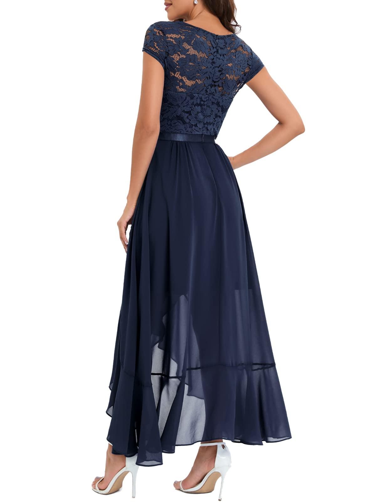 Bbonlinedress Women's V-Neck Dress for Women Wedding Guest Hi-Lo Floral Lace Prom Cocktail Party Formal Bridesmaid Dress - Image 2