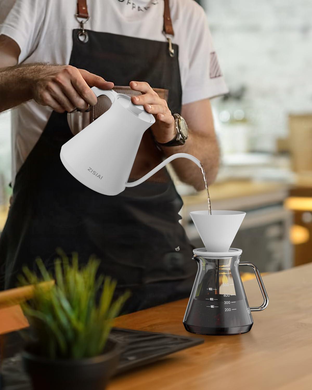 ZISIAI Gooseneck Electric Kettle, Electric Tea Kettle,Goose Neck Kettle Pot with AI Control, Stainless Steel Inner, Quick Heating, for Pour Over Coffee, Brew Tea,0.7L White - Image 2