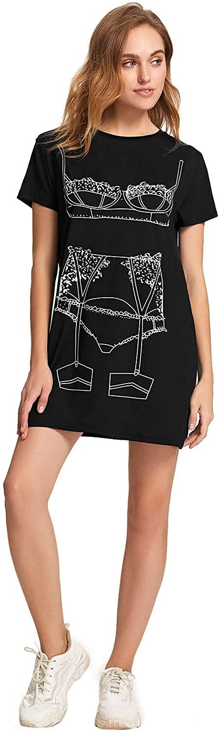 Floerns Women's Funny Lingerie Nightgown Cute Print Tshirt Sleepdress - Image 5
