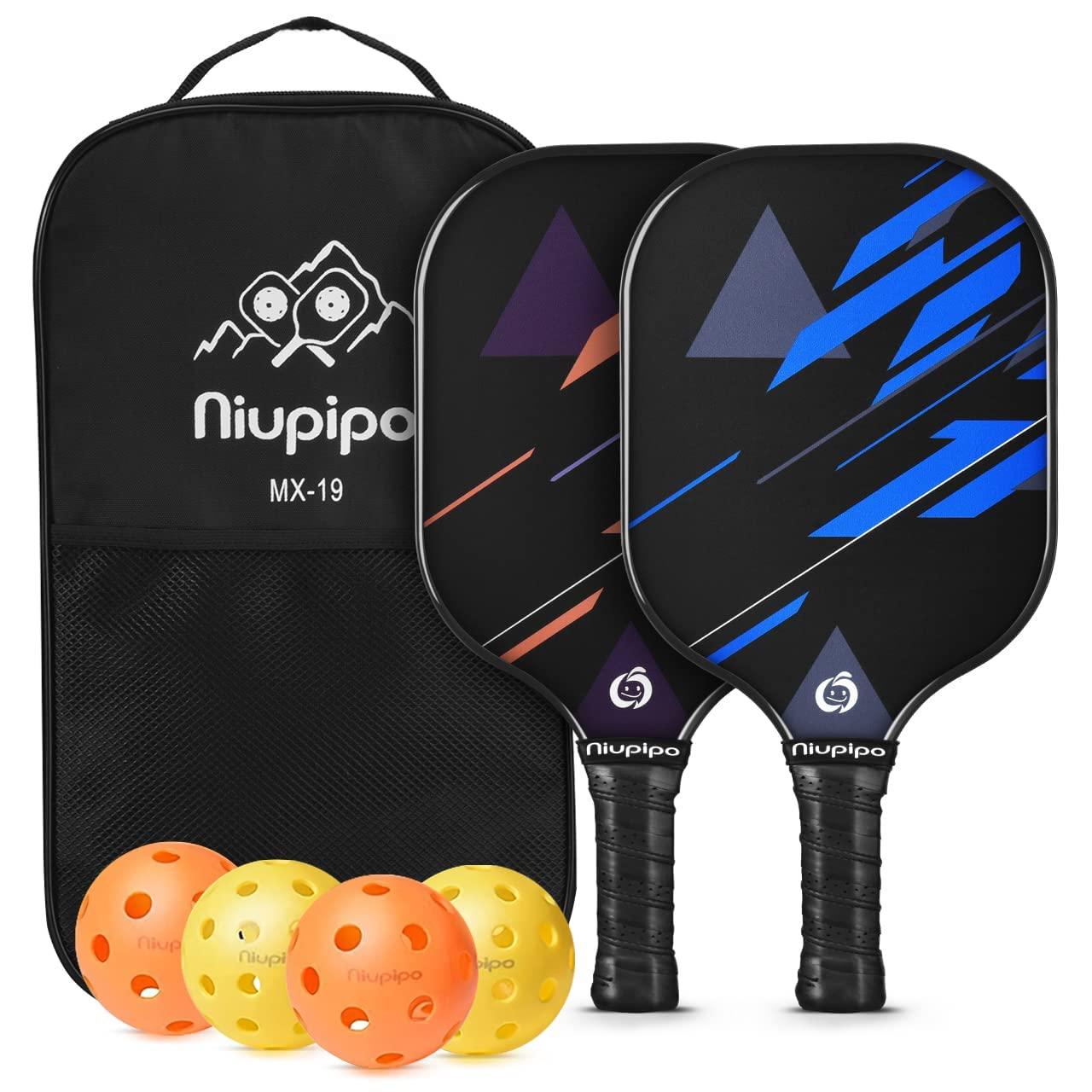 niupipo Pickleball Paddles Set of 2/4, USAPA Approved Lightweight Pickleball Rackets, Durable Fiberglass Surface with Polypropylene Honeycomb Core, Cushion Grip and Carry Bag