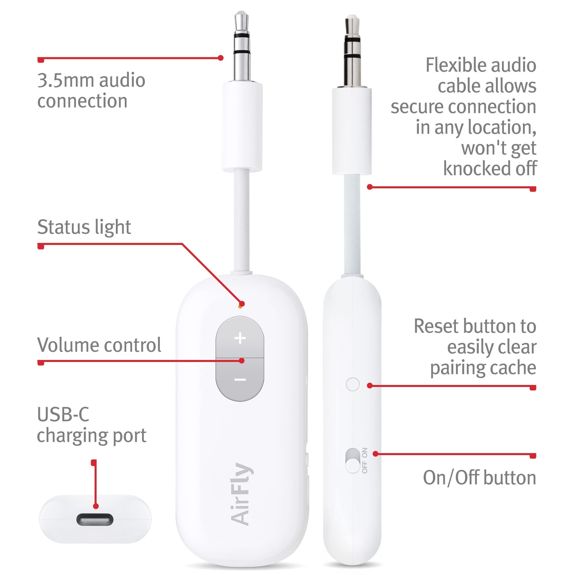 Twelve South AirFly SE | Bluetooth Wireless Audio Transmitter Adapter for AirPods/Headphones, 20+ Hr Battery, Works with 3.5mm aux Jacks on Airplanes, TVs, Gym Equipment, and Travel - Image 3