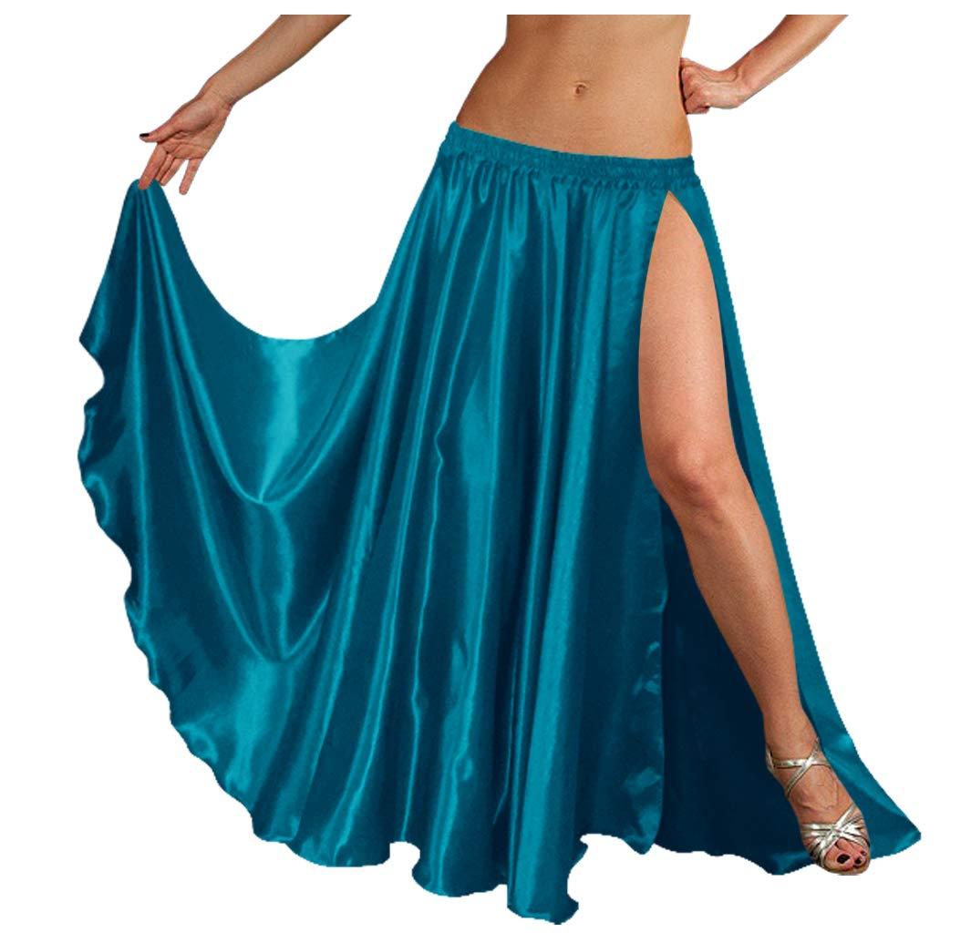 Indian Trendy 36" Long Women's Satin 2 Slit Full Skirt Belly Dance Gypsy Tribal 9 Yard Panel Jupe Flamenco Rock