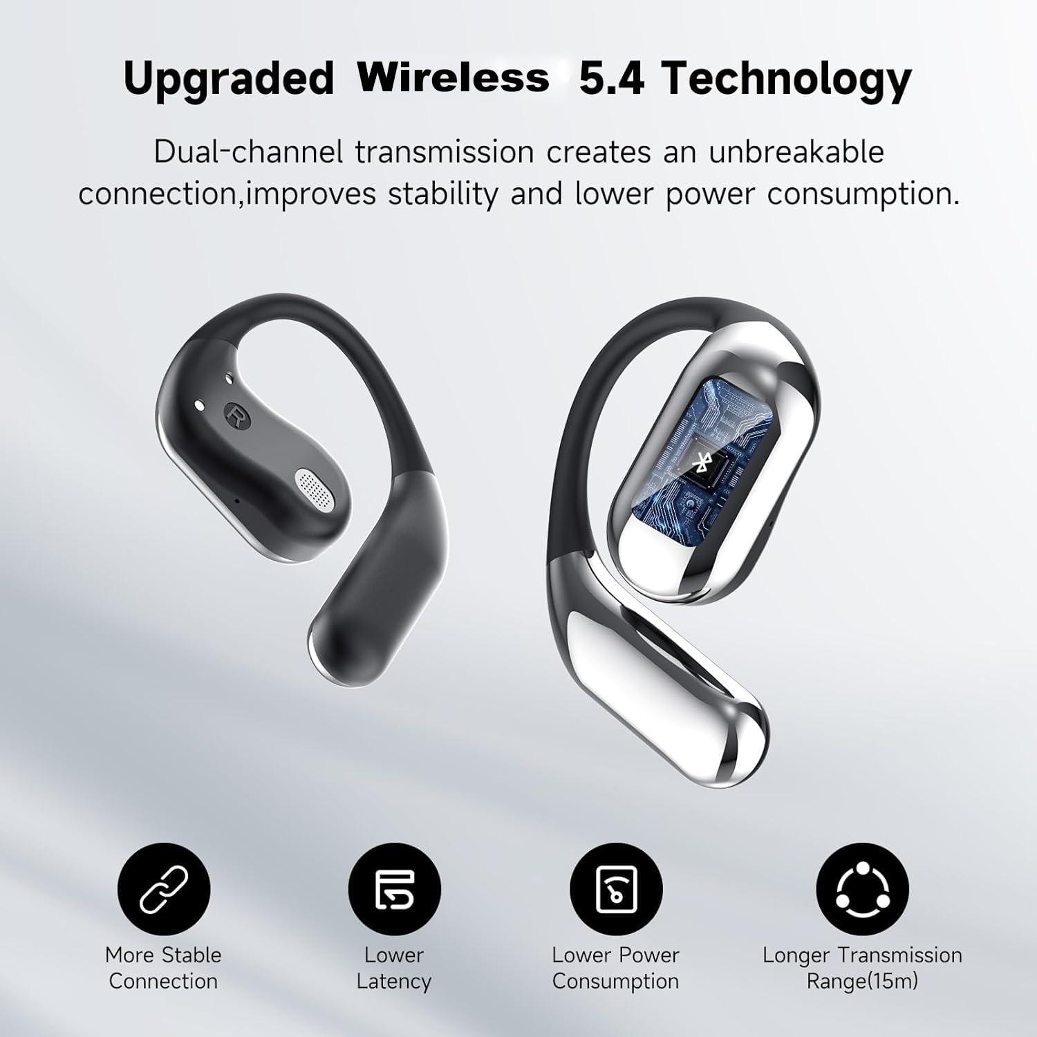 Open Ear Bone Conduction Bluetooth 5.4 Headphones,Wireless Earbuds Built-in Mic Sport Over Earphones with Comfort Ear Hooks LED Display Charging Case,Waterproof IPX7 Headset for Running Fitness,Black1 - Image 7