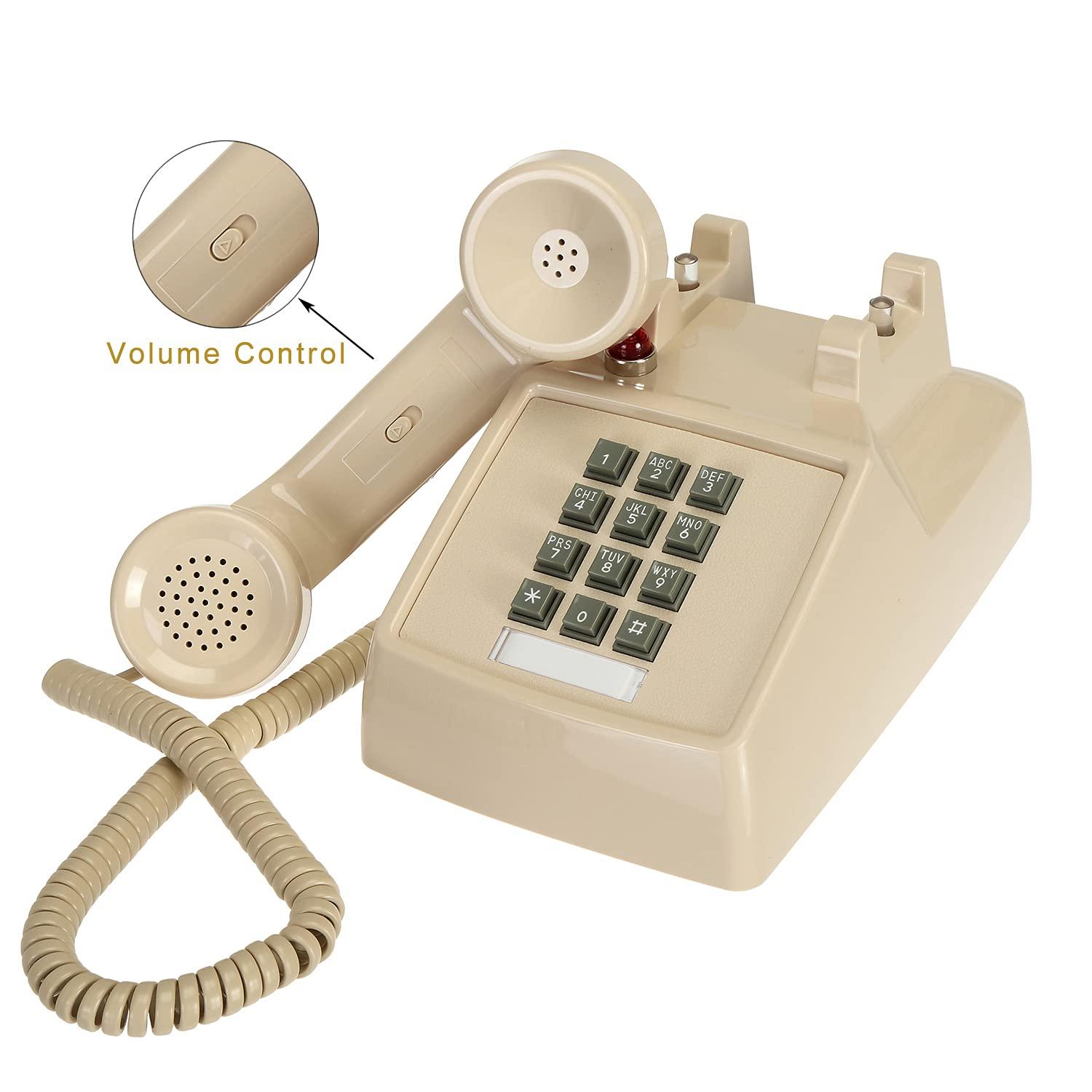 SOUJOY Vintage Cord Phone, Retro Landline Phone with Volume Control, Old Fashioned Loud Ringer Desk Phone for Home and Office, Beige - Image 2